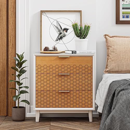 Cómoda de madera con 3 cajones de estilo rústico para dormitorio, entrada, pasillo, color blanco