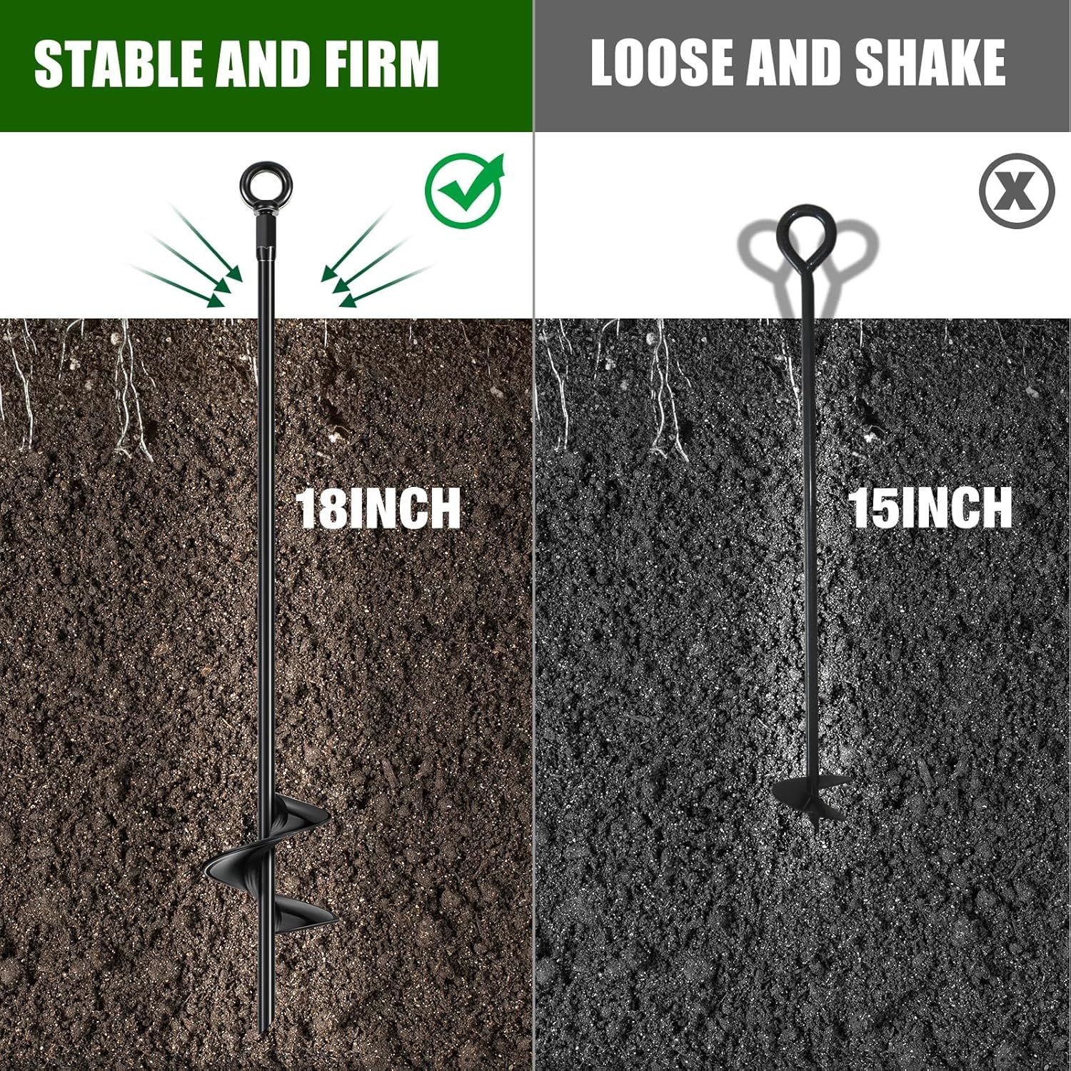 Chumia 12 Pcs 18 Inch Ground Anchor Spiral Blade Heavy Duty Earth Anchors Swing Set Metal Shed Kit for Garden Securing Trees Tents Trampoline Canopies Shelters (Black)