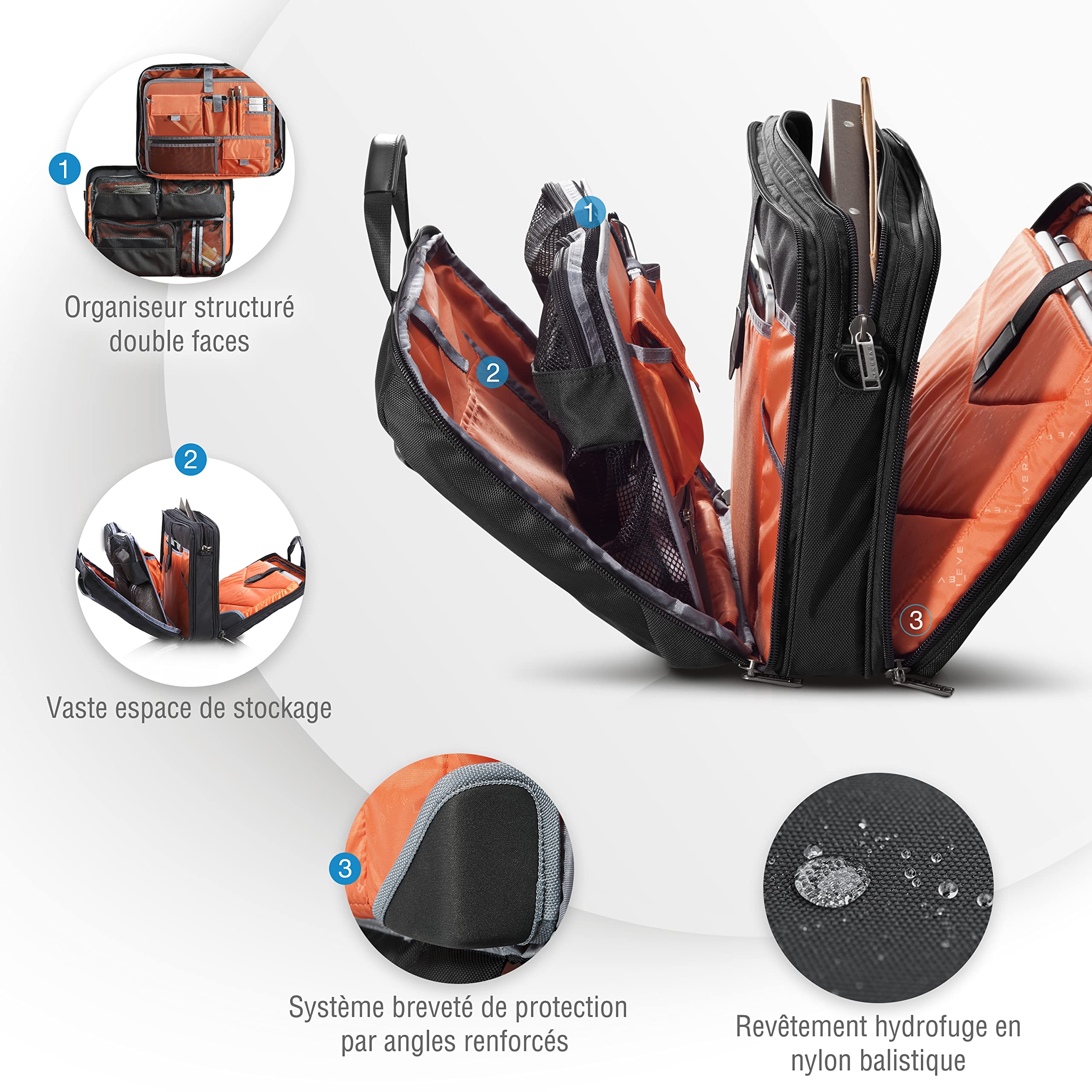 Everki Versa sacoche pour ordinateur portable – robuste pour laptops 13"–17,3", sac de voyage déperlant à multiples poches pour business, sac élégant femme/homme – Noir (EKB427BK17)