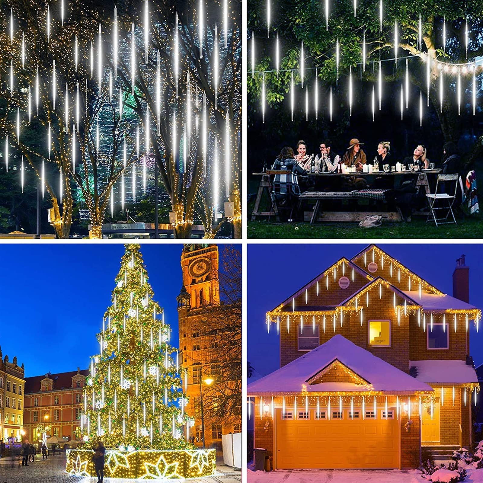 SCOZIA Lluvia de meteoros LED Luces de Lluvia 80 cm 8 Tubos 576 LED Luces de carámbano LED en Cascada Luces de Lluvia de Lluvia de meteoritos mejoradas para la decoración del árbol de Navidad