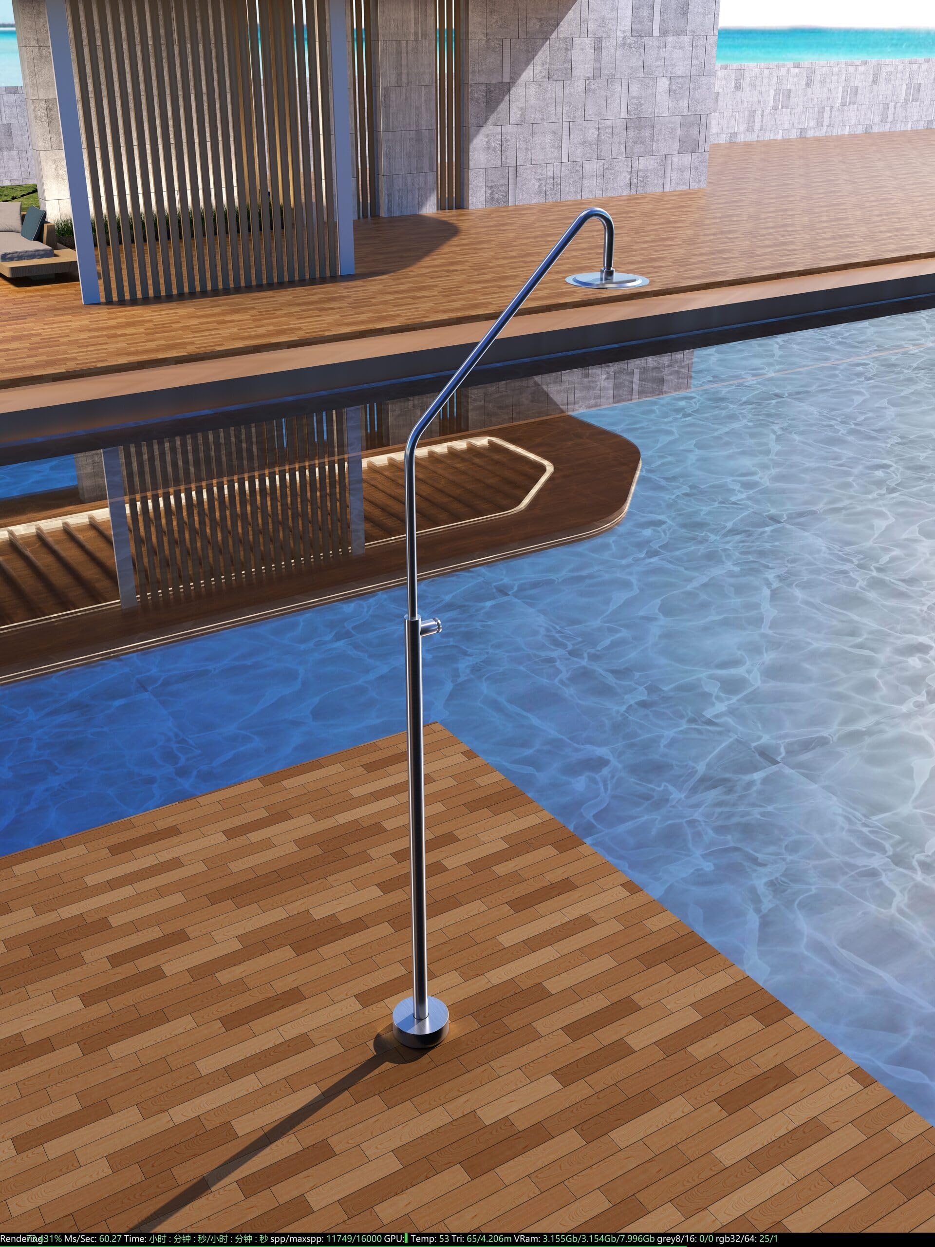 IMEX Ducha de Piscina GPC004/AC | Colorado Ducha Exterior con Grifo Temporizado, Acero S.316 y Rociador Ø250mm, Diseño Elegante y Resistente. Garantía de 10 años