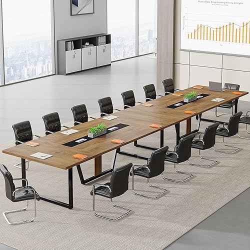 Miniatura 18 de Tribesigns Mesa de Conferencias de 8 Pies, 94.49 L x 47.24 A x 29.53 Al Pulgadas Mesa Grande de Reuniones y Podcast para 10 Personas, Mesa de Arce