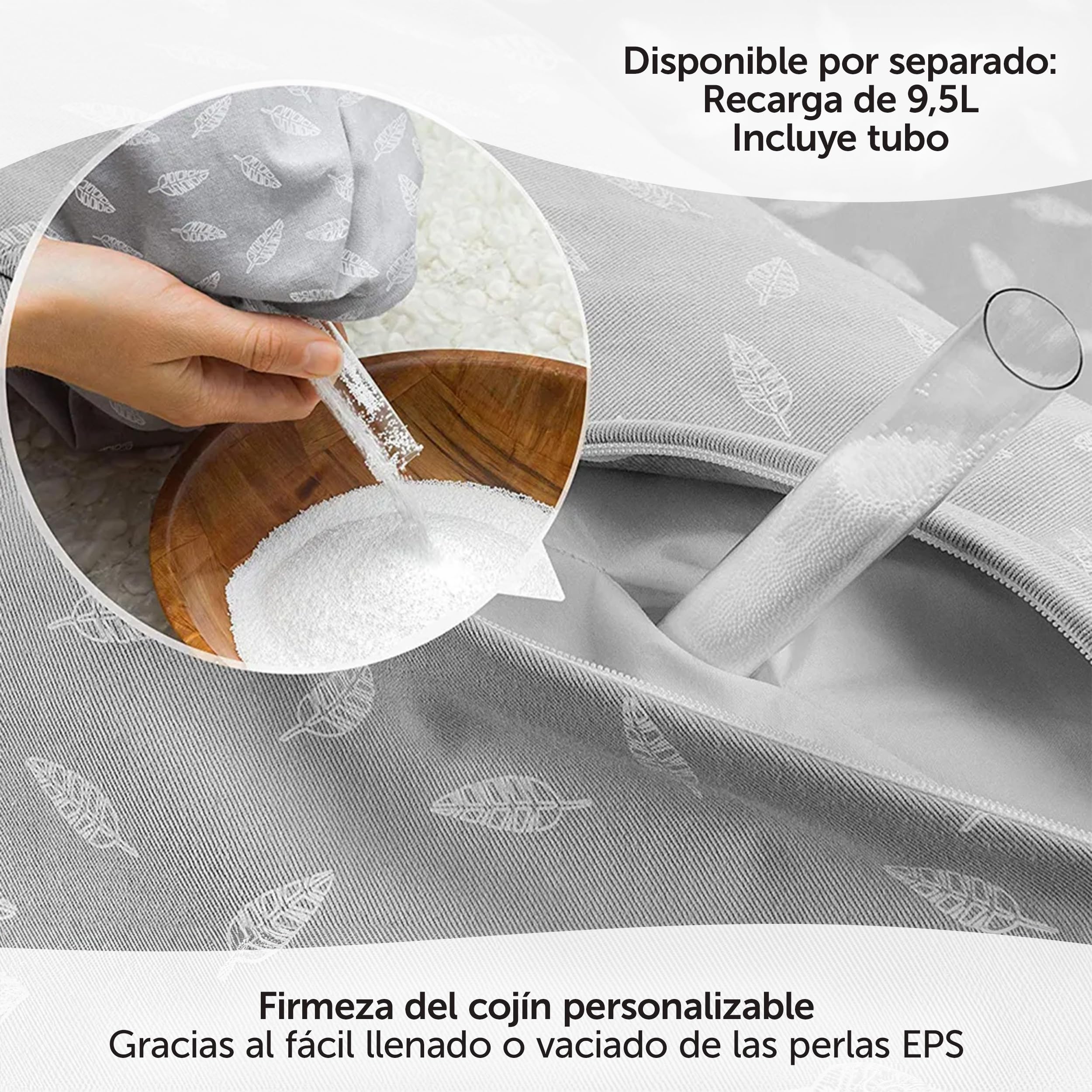 Theraline Original Almohada Embarazada XXL 190 cm - Cojin Lactancia Bebe 100% Algodón - Relleno de Microperlas Silenciosas - Cojín Dormir Embarazo Sin Sustancias Nocivas - Gris Hojas