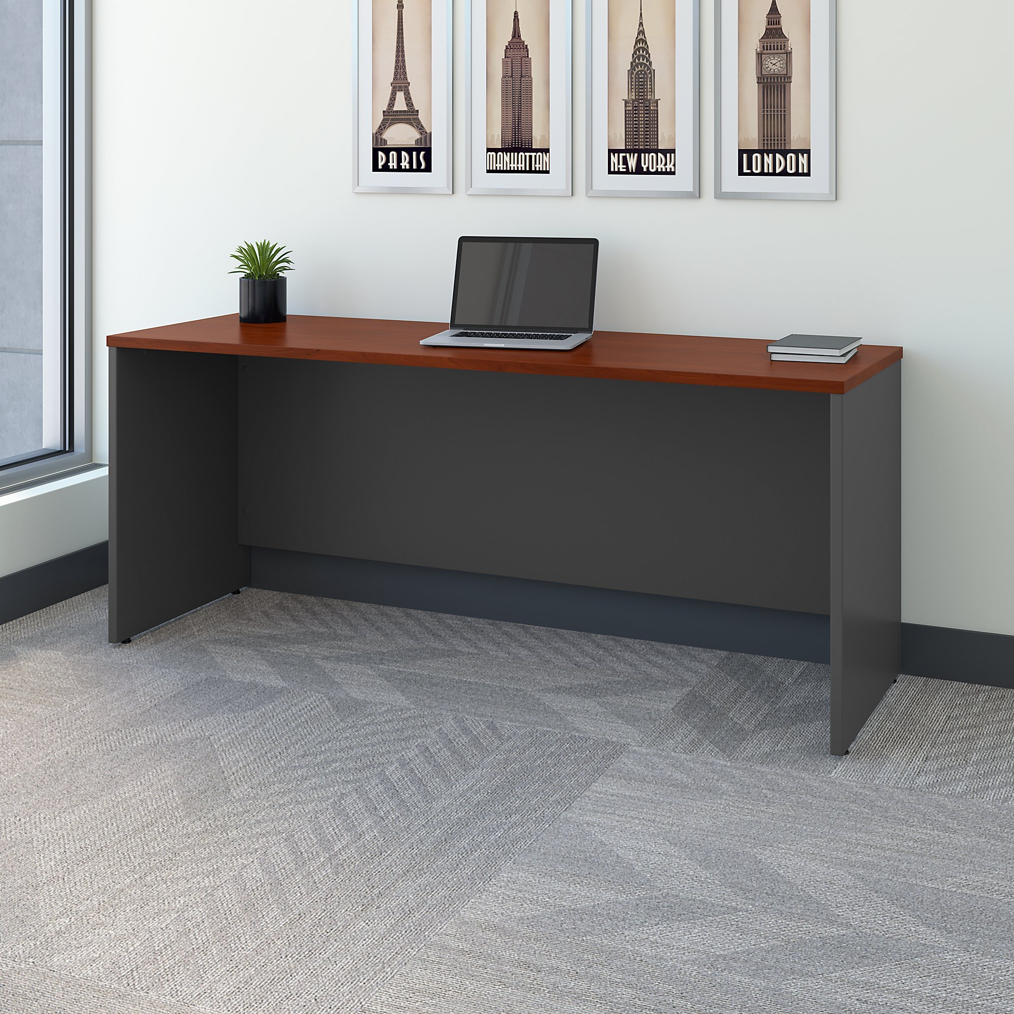 Bush Business Furniture Series C Credenza Desk, Large Computer Table for Home and Professional Office, 72W x 24D, Hansen Cherry
