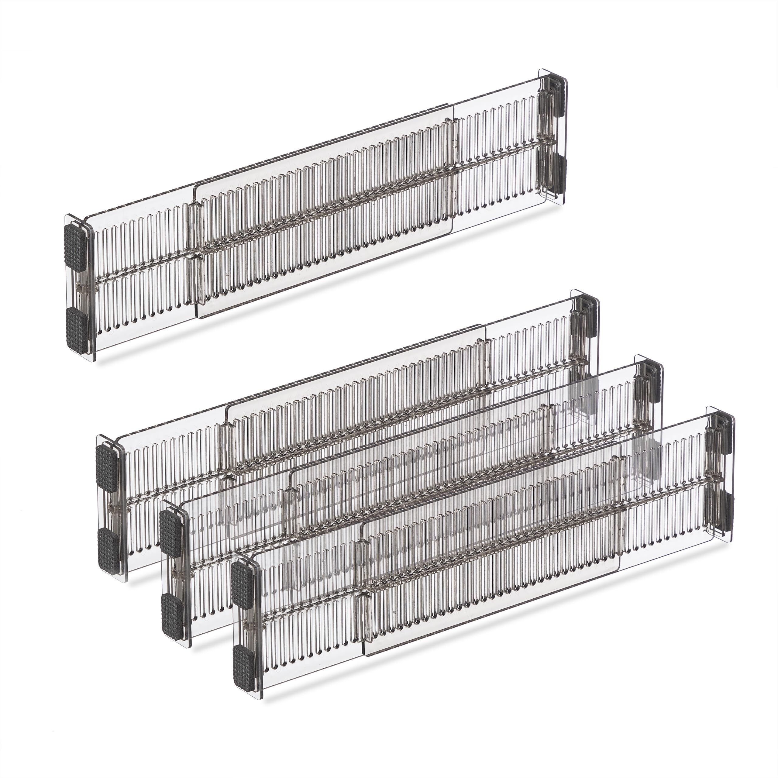 Relaxdays Divisori Regolabili per Cassetti Portaposate e Portacancelleria, Separatori in 16 Parti, 28 cm, Trasparente