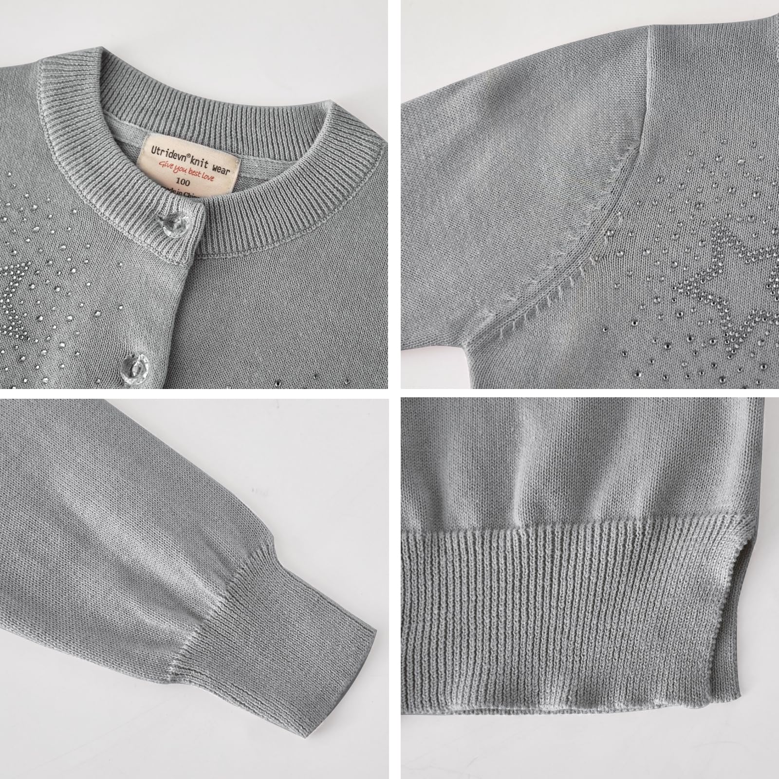 Rolanko Niñas Cardigans, Algodón de Manga Larga Button Down Ropa Escolar Básica, Suéter de Cuello Redondo