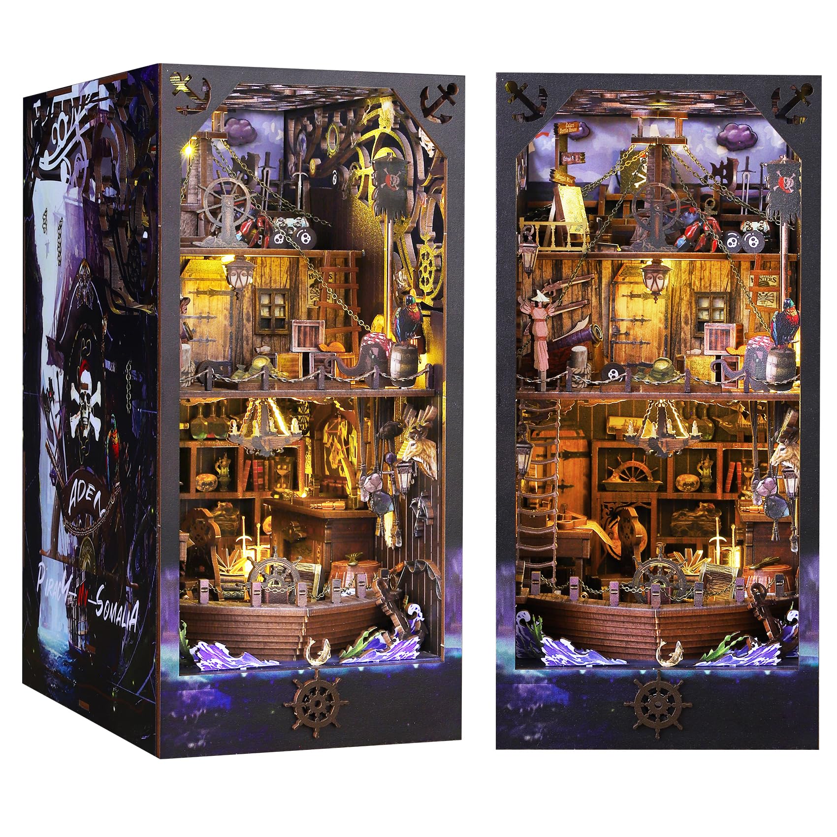 CRIOLPO Book Nook Kit-DIY Doll House 3D Wooden Puzzle Book Nook with Sensor LED Light, Ideal for Bookshelf Insert Decor and Halloween Crafts(Aden)