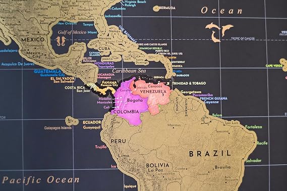 Scratch Off Map of the World + USA Map - Set of Two Deluxe Gold Scratch Off Travel Posters with Colourful Countries, US States and Flags - Made in Europe
