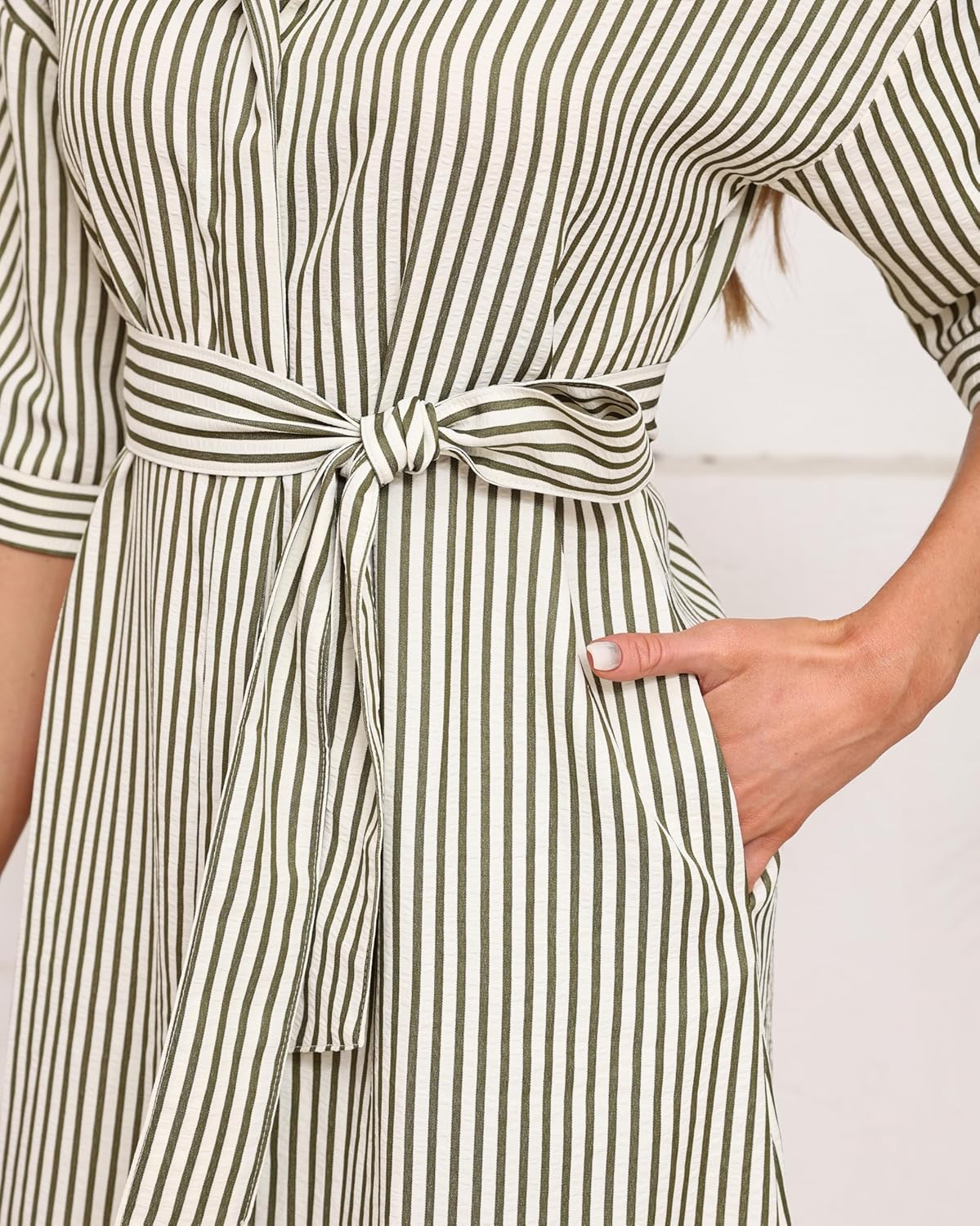 Women's Half Sleeve Plaid Maxi Dress 2026 Spring Summer Gingham Casual Button Down Long Loose Belted Dress - Image 2