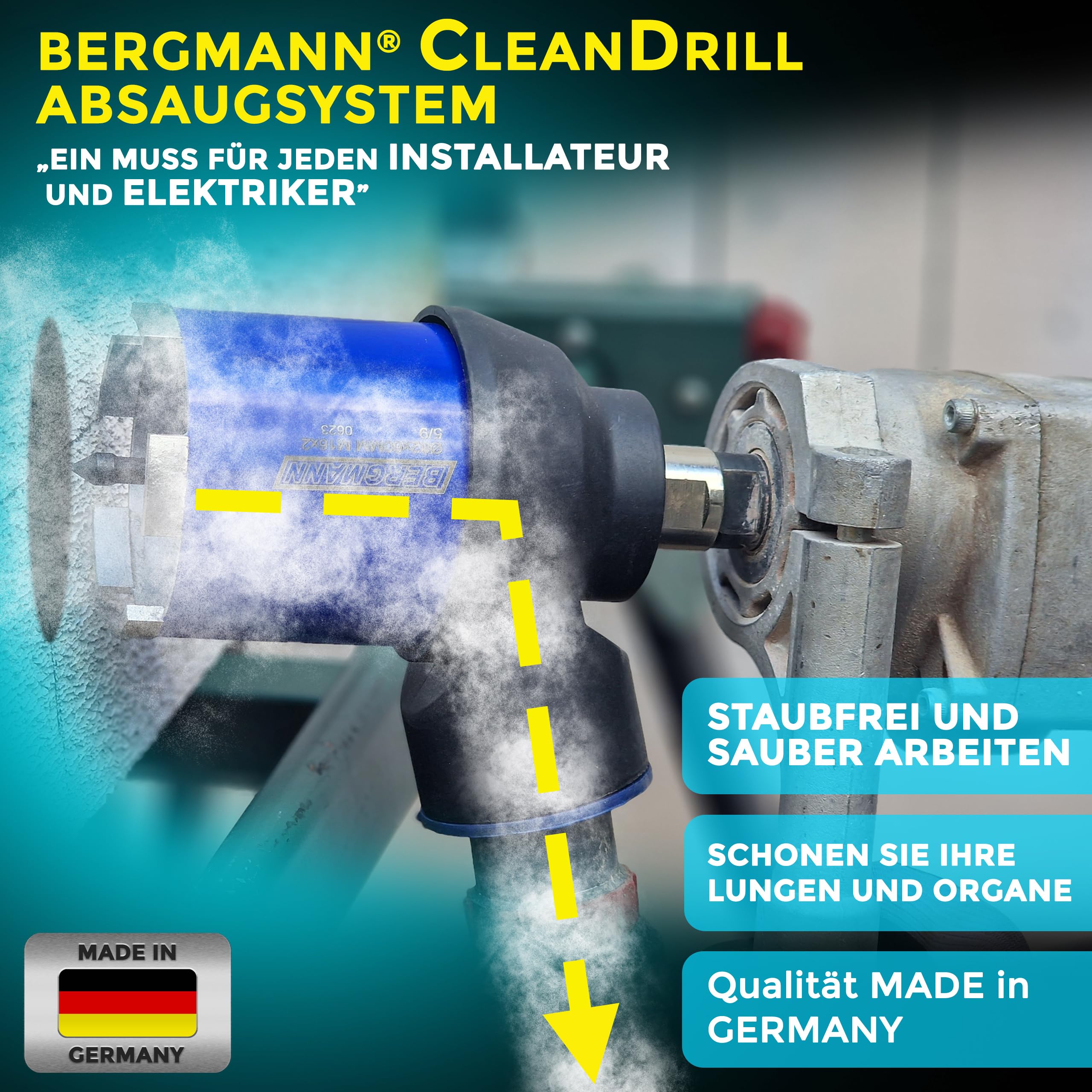 BERGMANN® Fabricado en la UE, avellanador de latas de 68 mm de diámetro + aspiración + adaptador hexagonal, broca para núcleo, fresadora de latas, sierra perforadora para taladros, enchufes