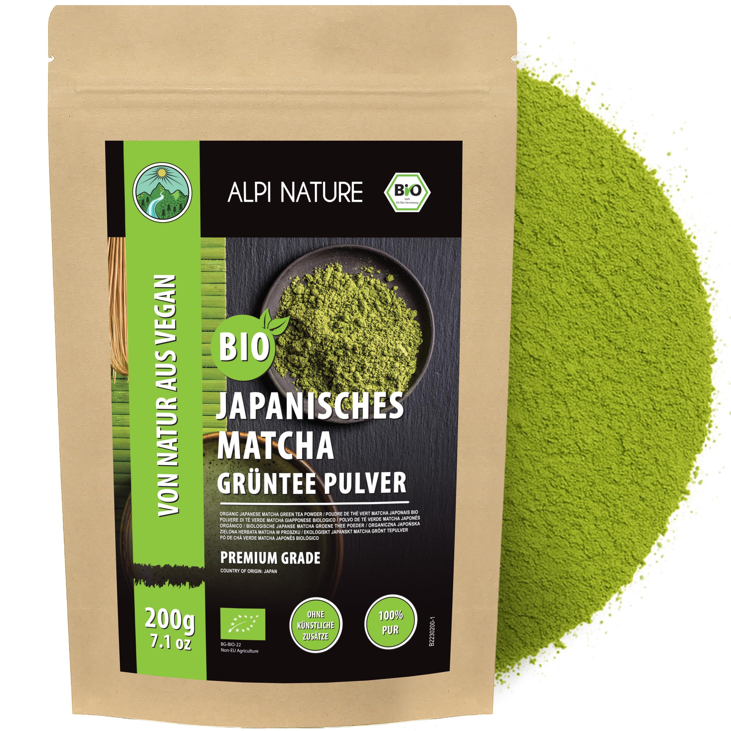 Alpi Nature Organic Matcha Powder 200g 7.1 oz, Japanese Matcha Green Tea Powder Premium Grade, Naturally Caffeinated