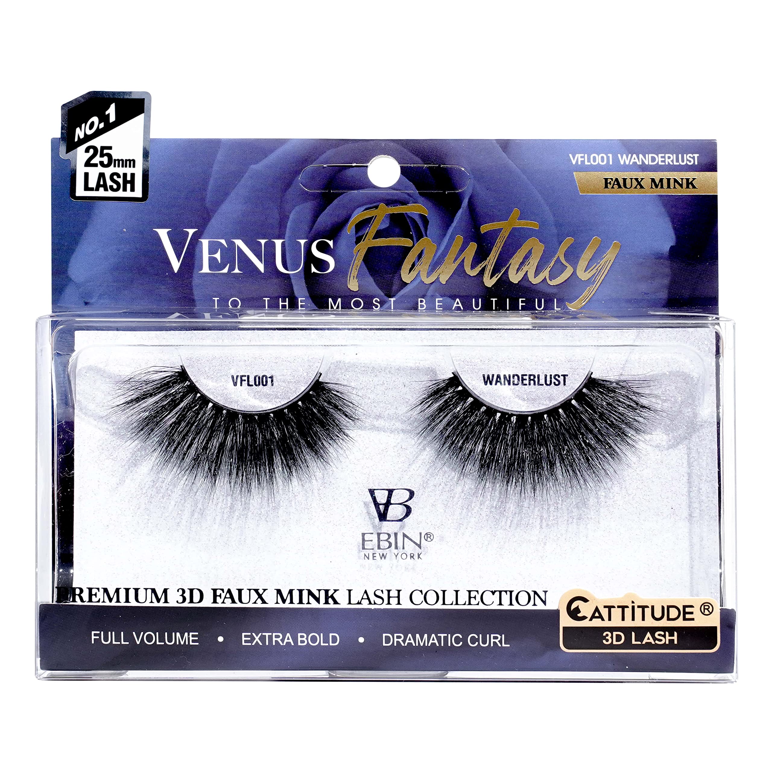 CATTITUDE 3D LASHES Venus Fantasy 25mm Faux Mink Lashes Full volume Extra bold Dramatic curl - WANDERLUST