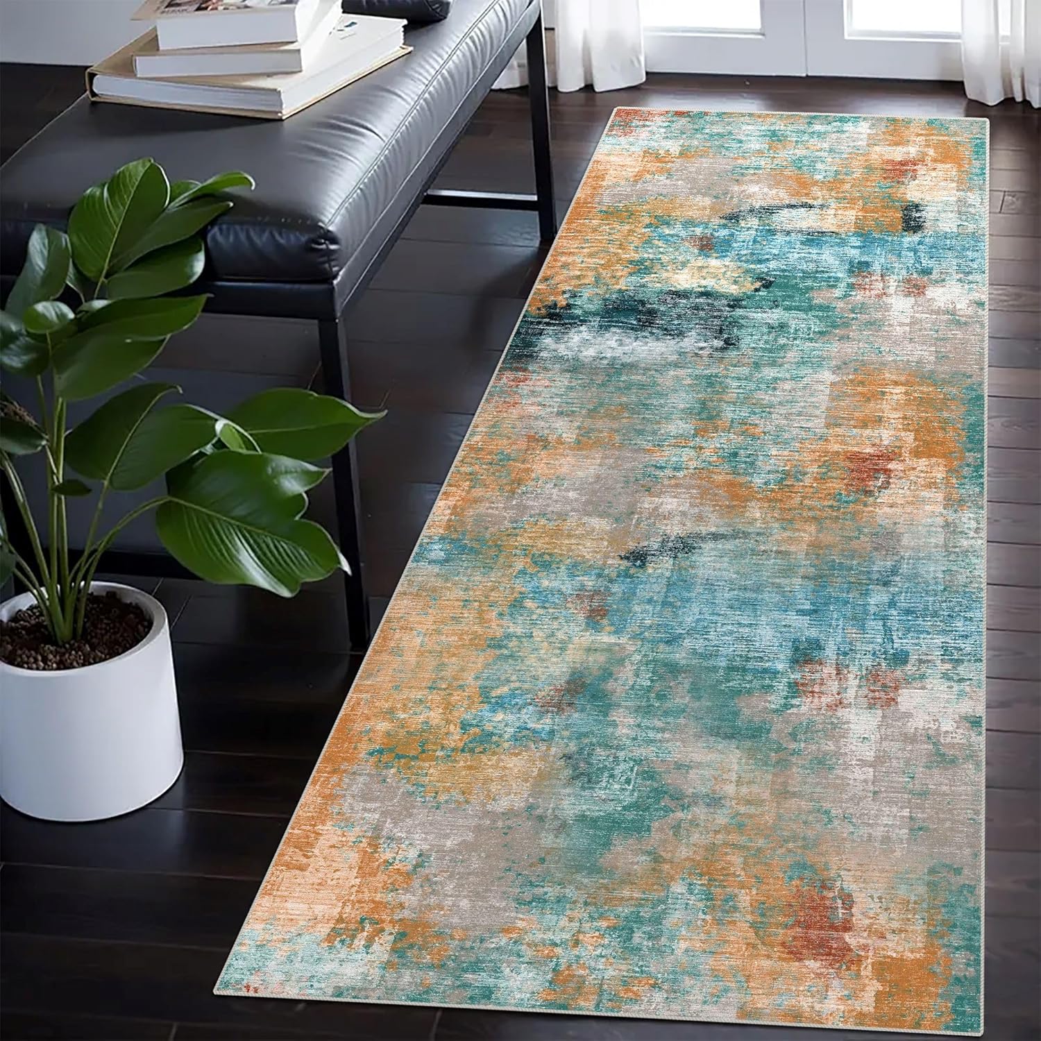 vivorug Runner Rug 2x10 Machine Washable Rug with Non-Slip Backing, Ideal for Kitchen Hallway Entryway Laundry Room - Modern Abstract, Durable, Easy Clean, Low Pile Carpet Runner, Rosy Clouds