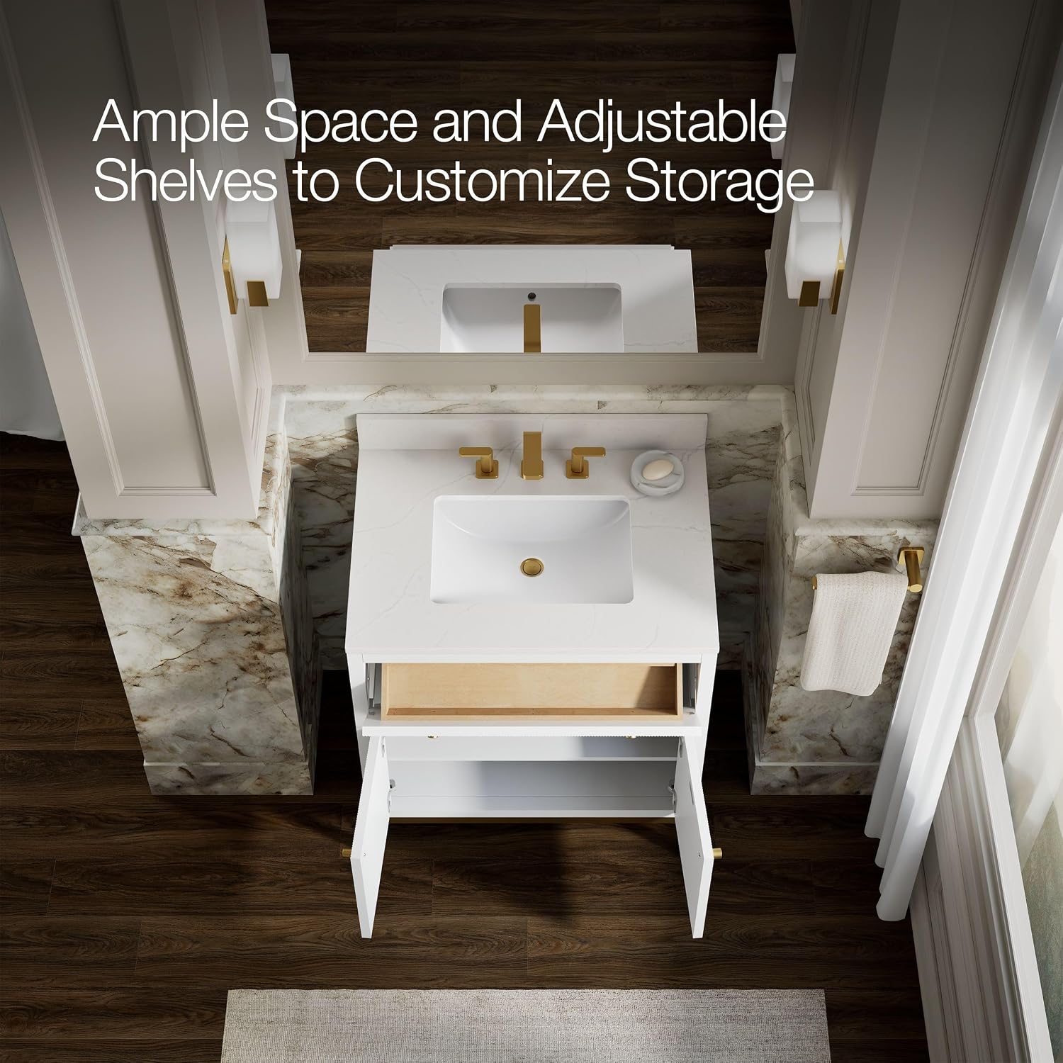 Kohler 38008-0 Calpa™ 30" Bathroom Vanity Cabinet with Sink and Quartz top, White
