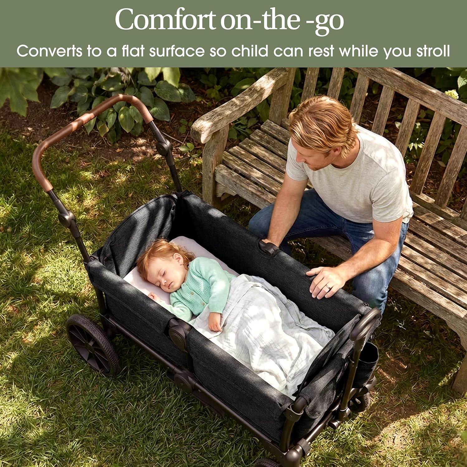 Evolur Trailblazer Wagon Double Stroller in Black, Foldable Infant and Toddler Stroller Wagon, 5-Point Harness, Removable Canopy, All-Terrain Wheels, Spacious Storage for 2 Kids