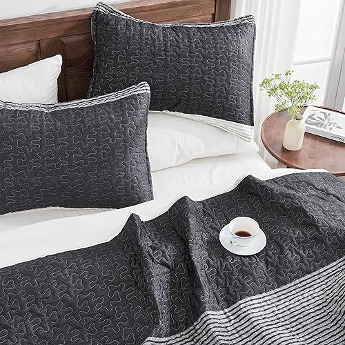 Miniatura 3 de Andency Juego de edredón de tamaño King de gran tamaño a rayas blancas y negras, 3 piezas (1 edredón y 2 fundas de almohada), juego de colcha de