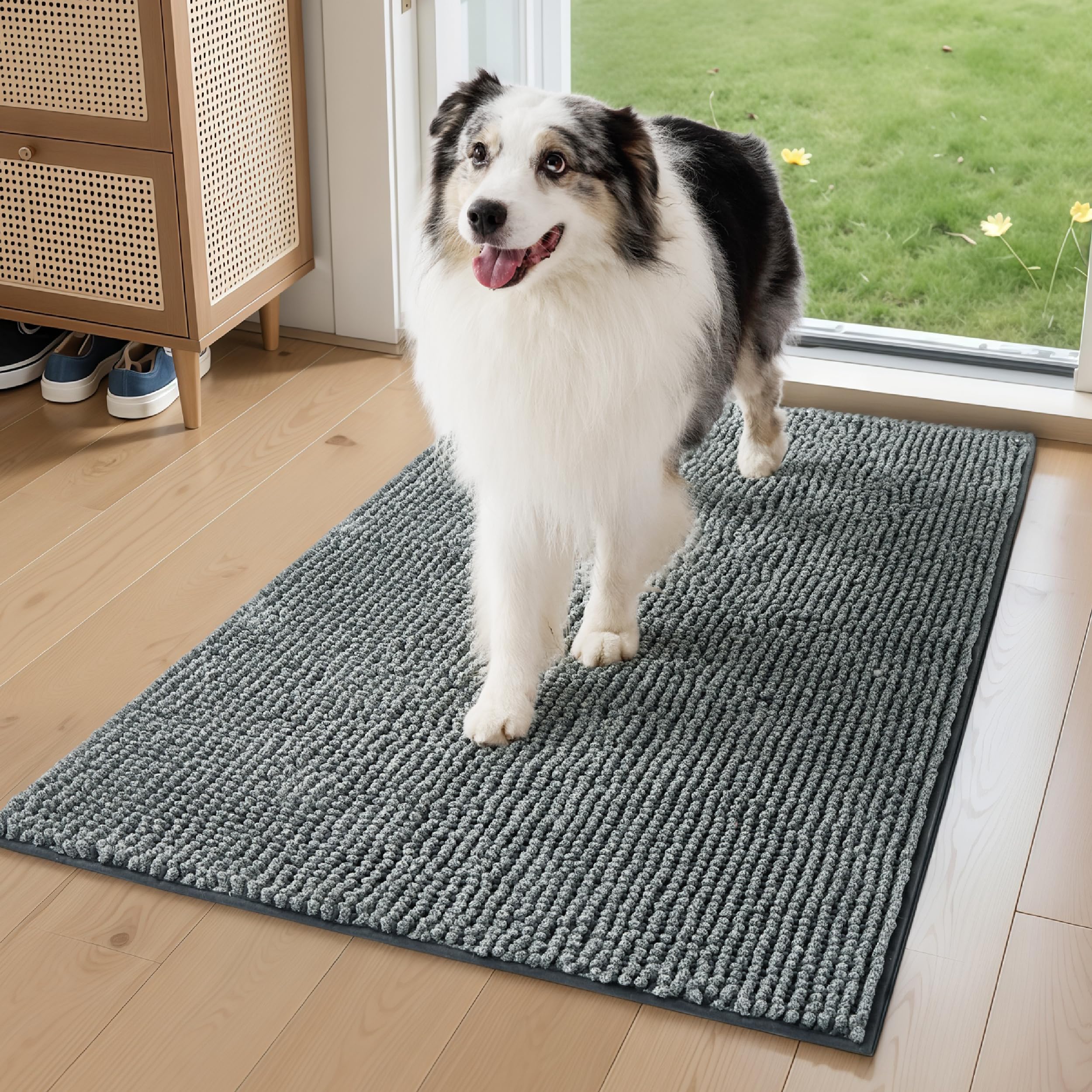Bedsure High-Low Chenille Dog Door Mat