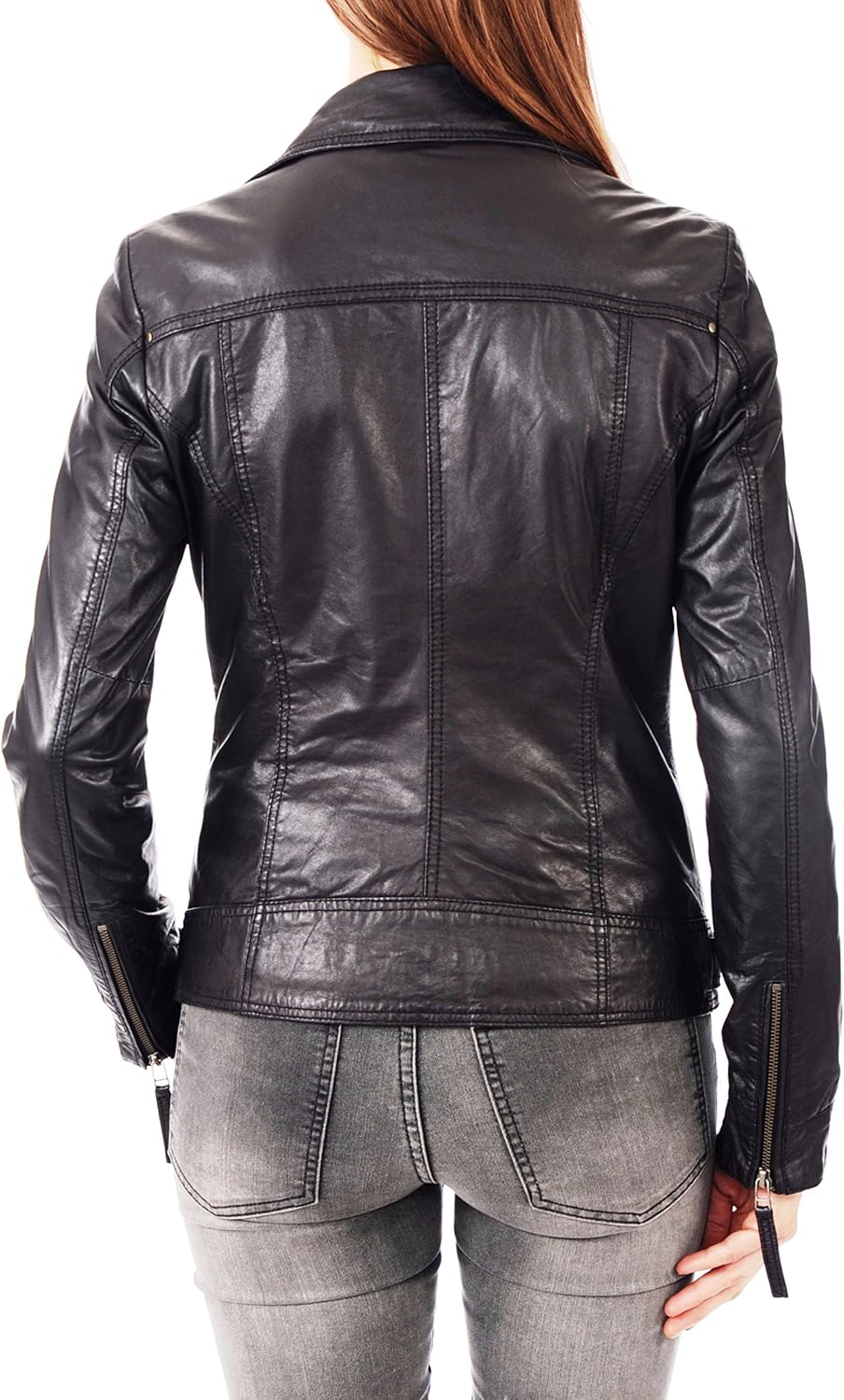 LEATHER FARM Women's Lambskin Leather Bomber Biker Jacket - Image 2