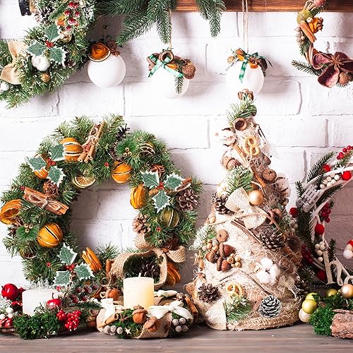 Miniatura 3 de Juego de 60 ramas artificiales de pino verde de Navidad, piñas artificiales de bayas rojas con acebo para decoración de casa del árbol de Navidad,