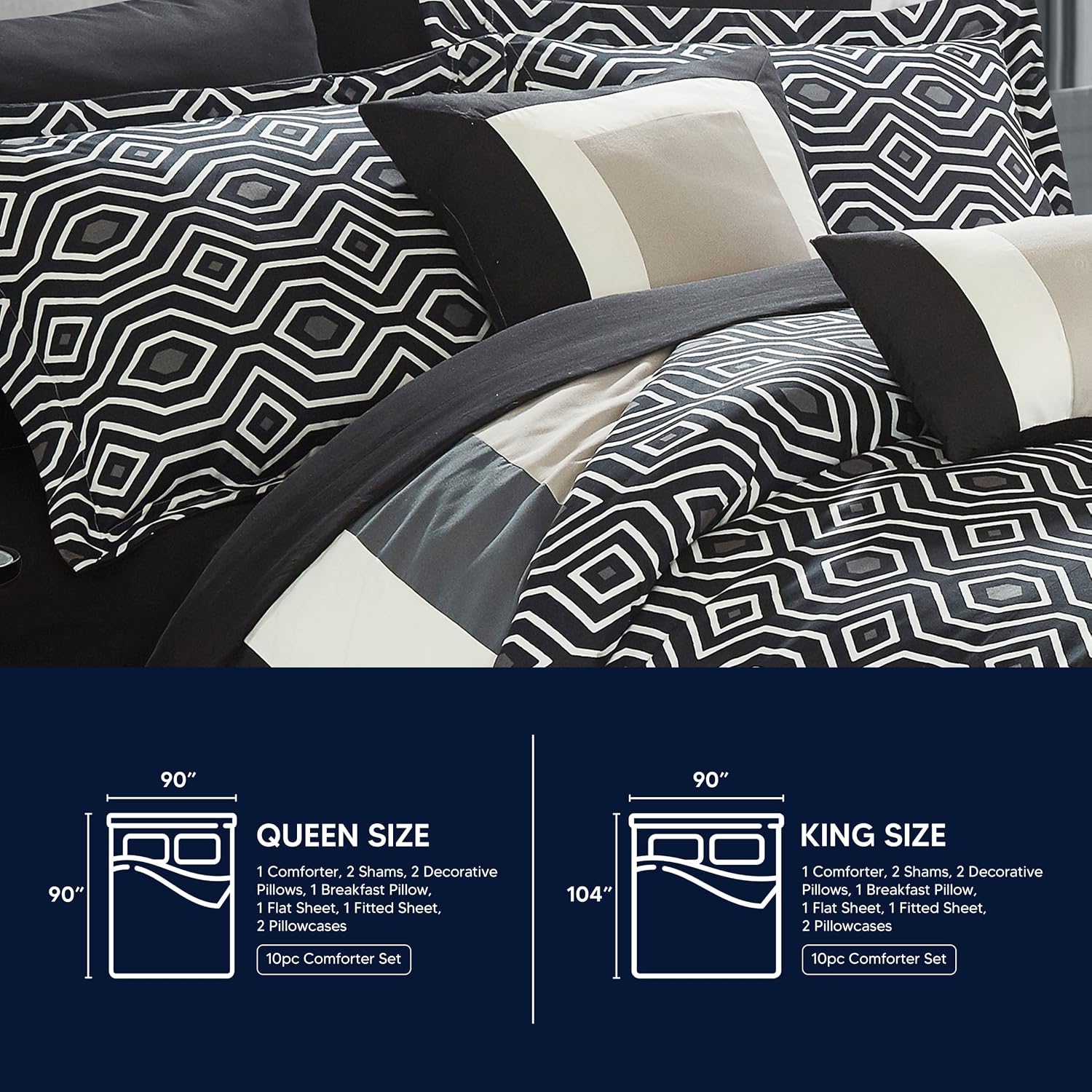 Chic Home Jake 10 Piece Comforter Set Reversible Hotel Collection Color Block Geometric Pattern Print Design Bed in a Bag Bedding – Sheets Decorative Pillows Shams Included King Red