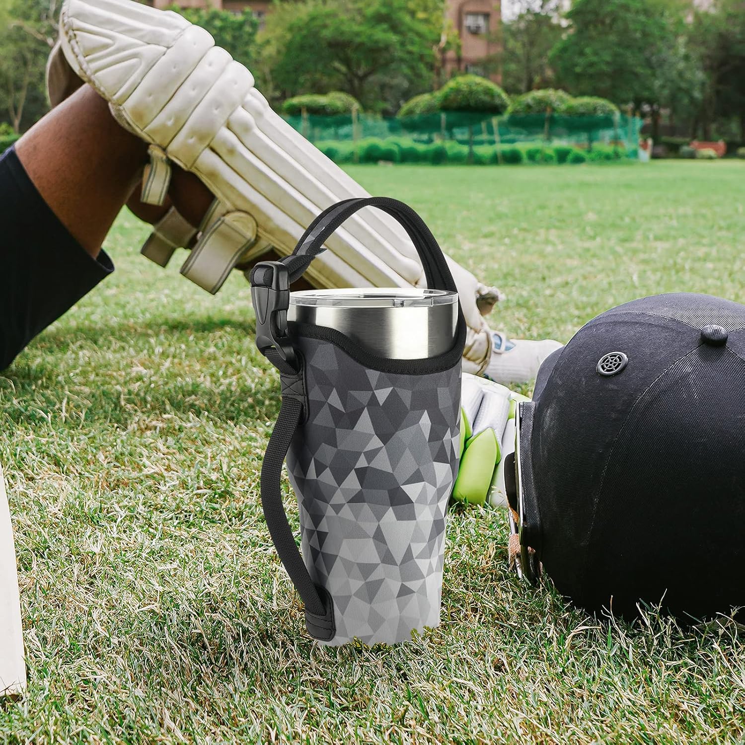 Beautyflier 30 OZ Neoprene 3IN1 Tumbler Carrier Holder Pouch with Adjustable Shoulder Sling for Stainless Steel Insulate Insulated Coffee Mugs (Geometry, Gradient): Home & Kitchen