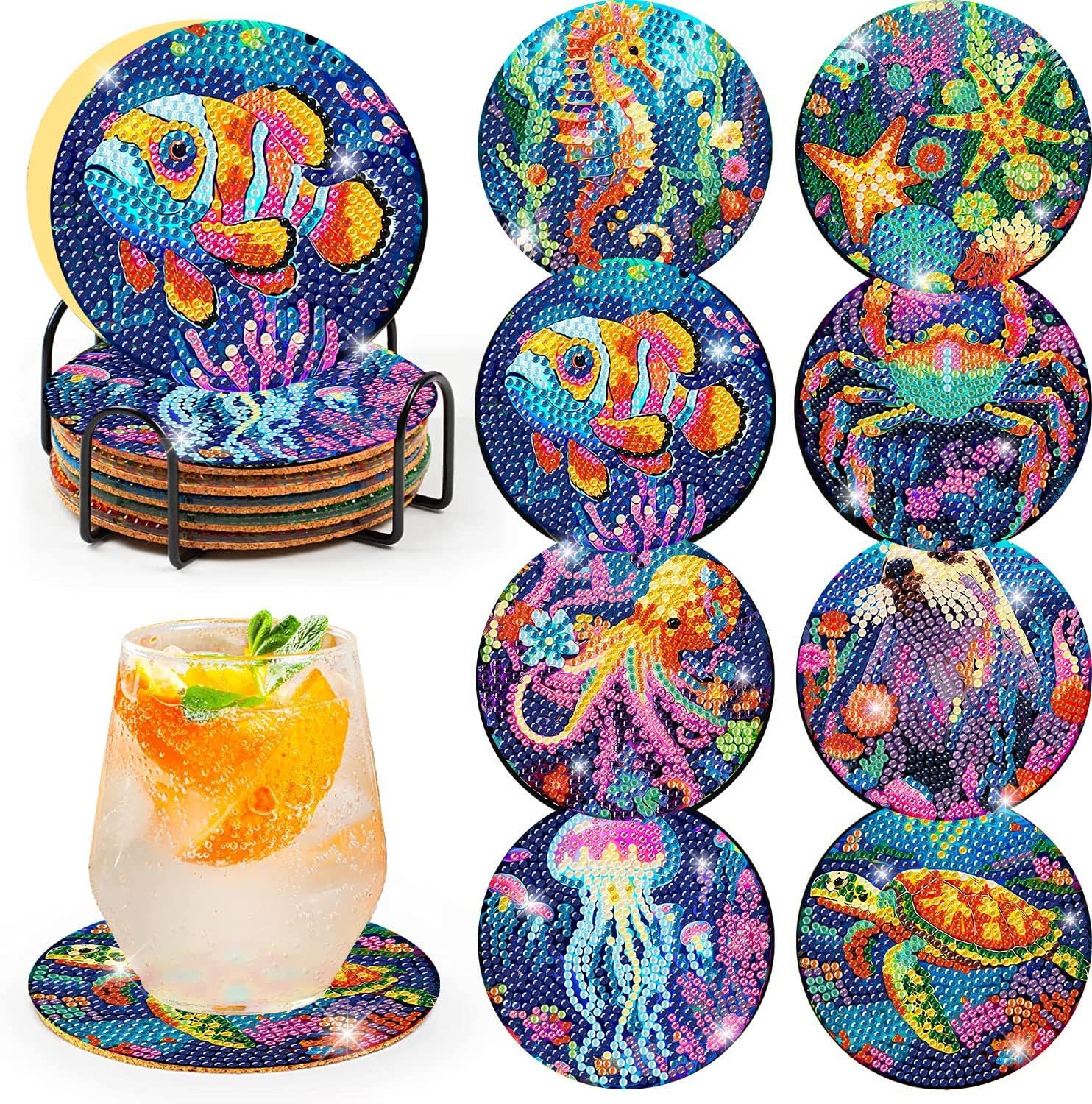 8Pcs Diamond Painting Coasters Kits for Drinks DIY Life Coaster Diamond Art Kits