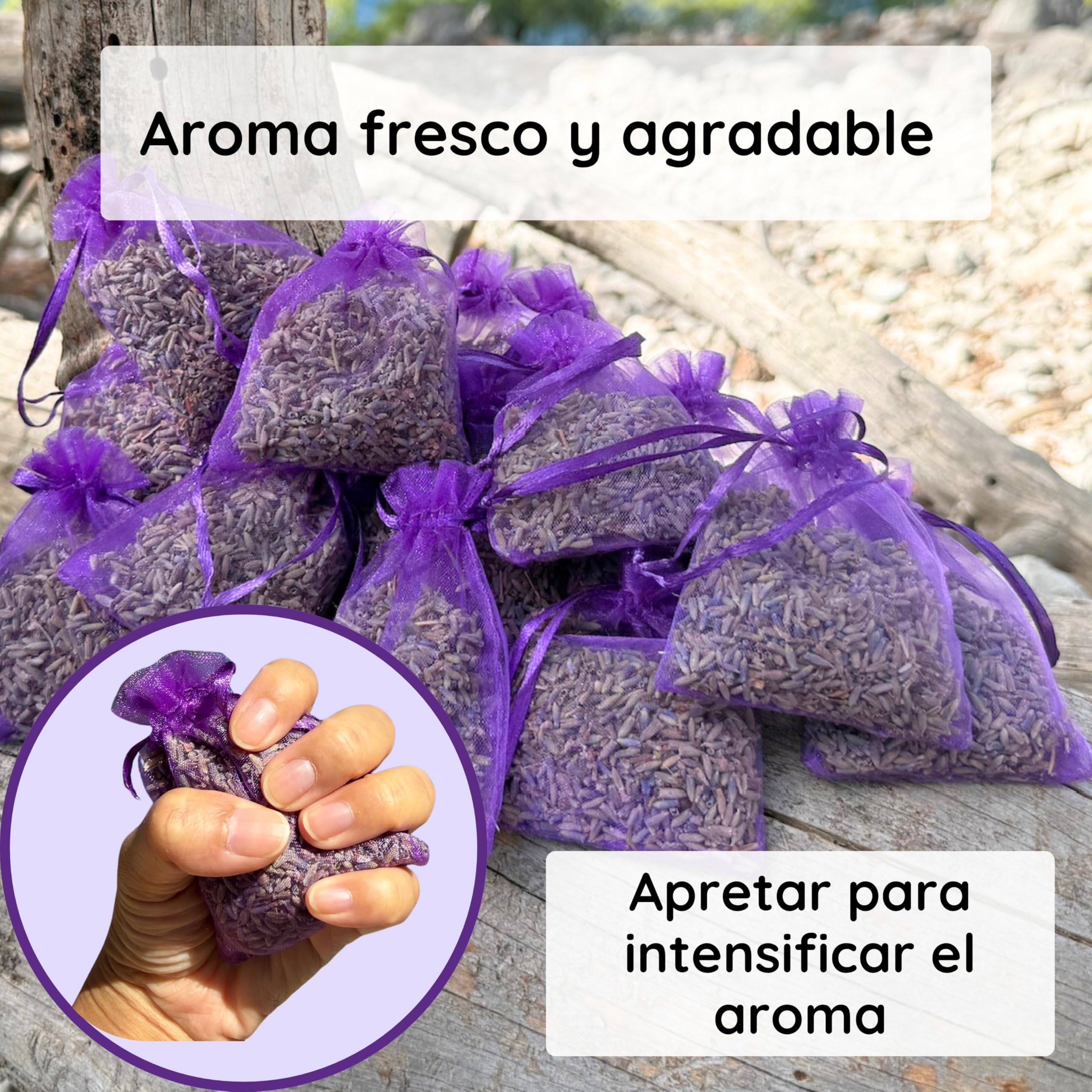20 bolsitas de Lavanda perfumadas - Origen Provence France - 120G - Bolsa de Olor para Armario, Ropa y Armario. Bolsa de Lavanda Seca Desodorante Aroma Intenso.