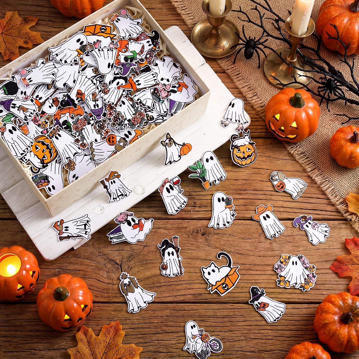 Zeyune 72 Pcs Halloween Iron on Patches Bulk Embroidered Cute Ghost Patch