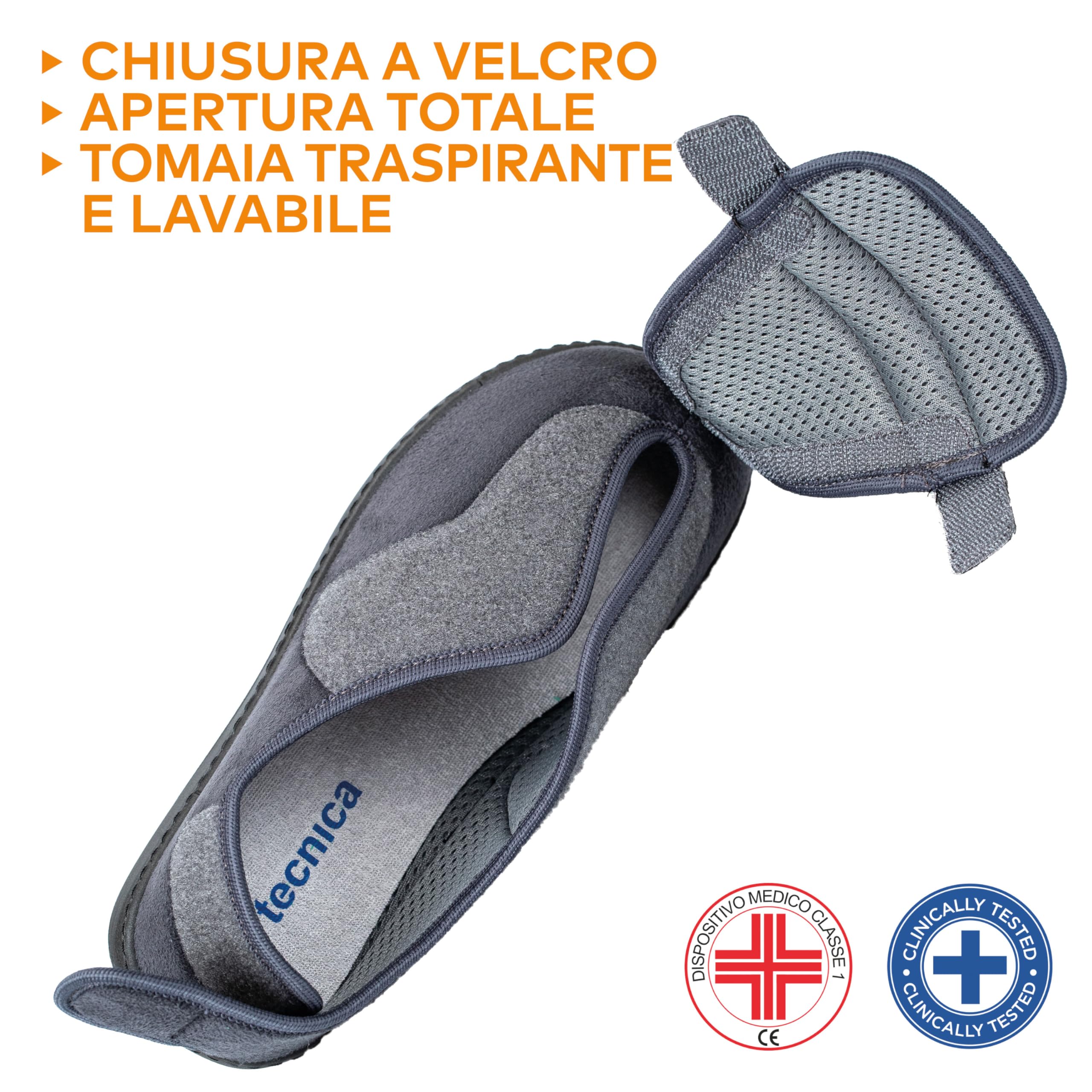 EXTRO STYLE - Scarpe Ortopediche Donna e Uomo, Tecnica 3A, per Fasi Post Operatorie, Cute Fragile, Problemi Vascolari, Plantare Estraibile, Scarpe Antiscivolo in Microfibra, Grigio
