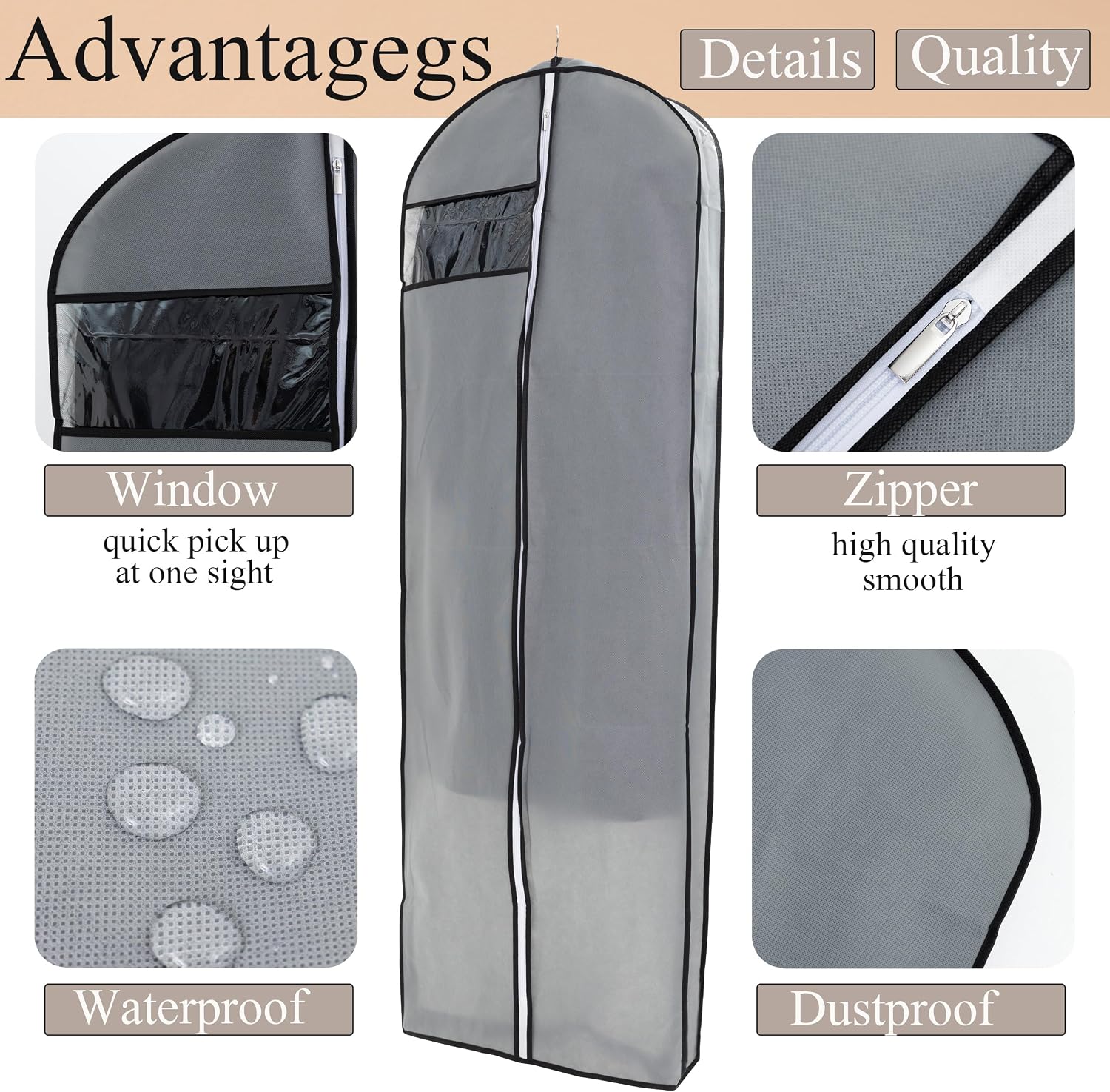 Dress Bags for Gowns Long, 65" Long Dress Garment Bags for Hanging Clothes