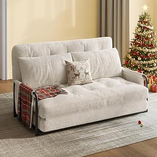 WLIVE Futon Sofa Bed, Floor Chair with Adjustable Backrest, Bean Bag Bed for Adults, with Armrest, Pillow, Low Profile for Living Room, Reading, Bedroom, Loveseat, Grey