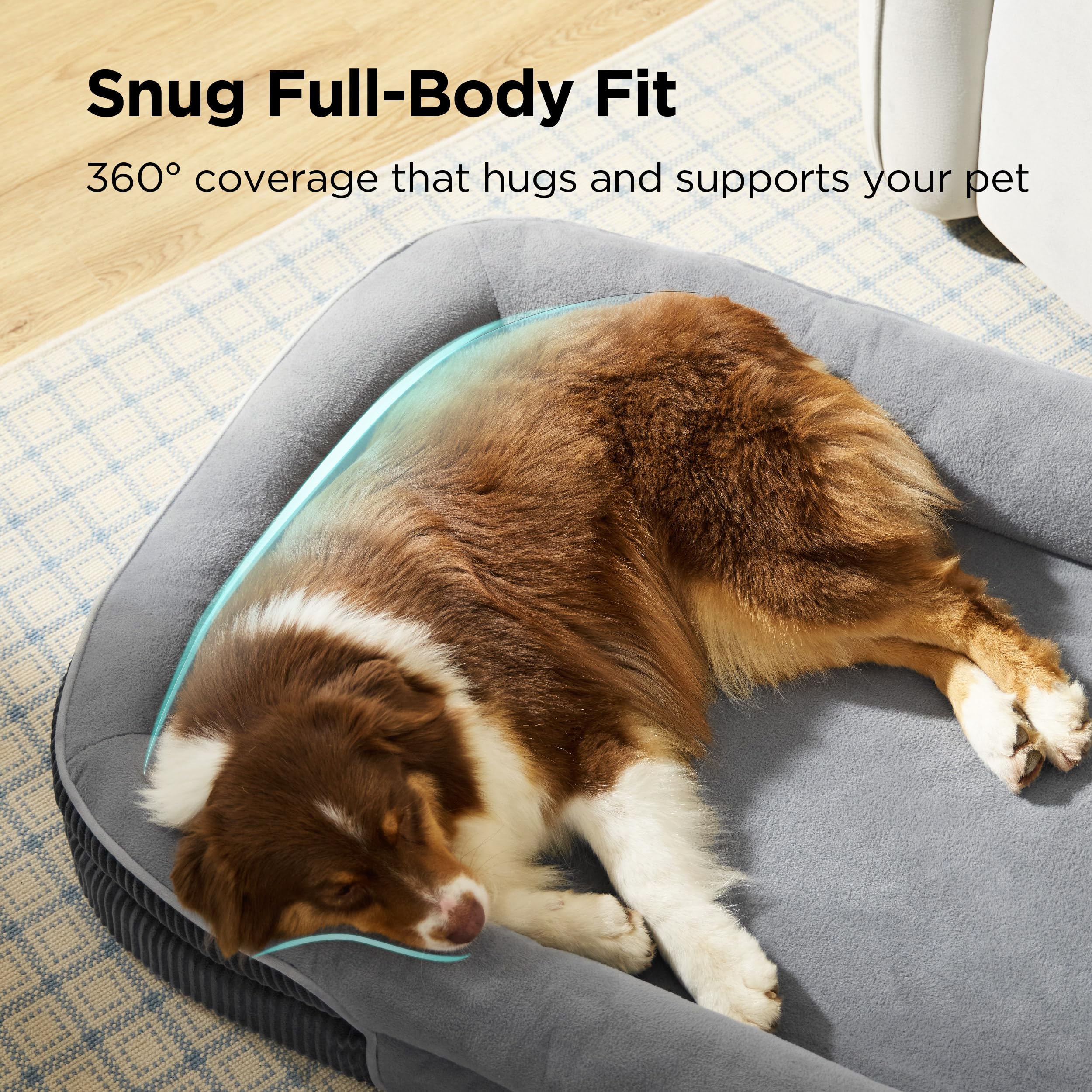 Bedsure Orthopedic Dog Beds Large Sized Dog - 360° Oval Bolster Large Dogs Bed for Senior Dogs with Waterproof Washable Cover, Big Comfort Pet Sofa Couch with Ultra-Soft Fleece, Grey, 35" - 4