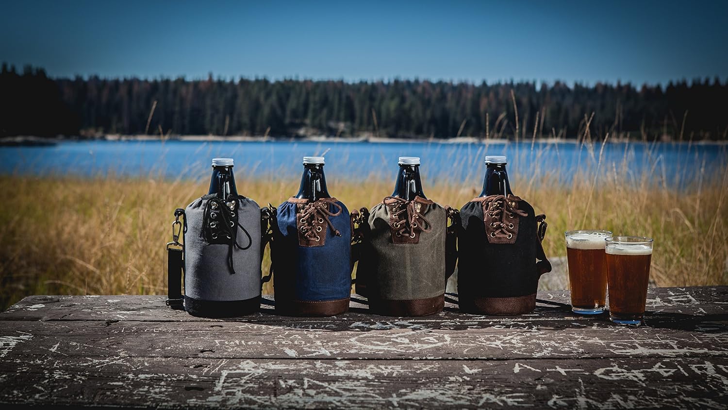 Legacy-A Picnic Time Brand Amber Glass with Canvas Lace up Growler Tote, 64-Ounce, Black : Home & Kitchen