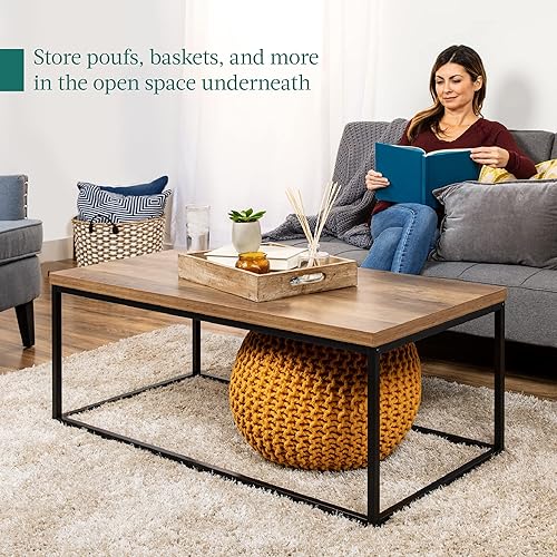 Miniatura 7 de Best Choice Products Mesa auxiliar rectangular de madera de 44 pulgadas, estilo industrial moderno, muebles rústicos para sala de estar con marco de