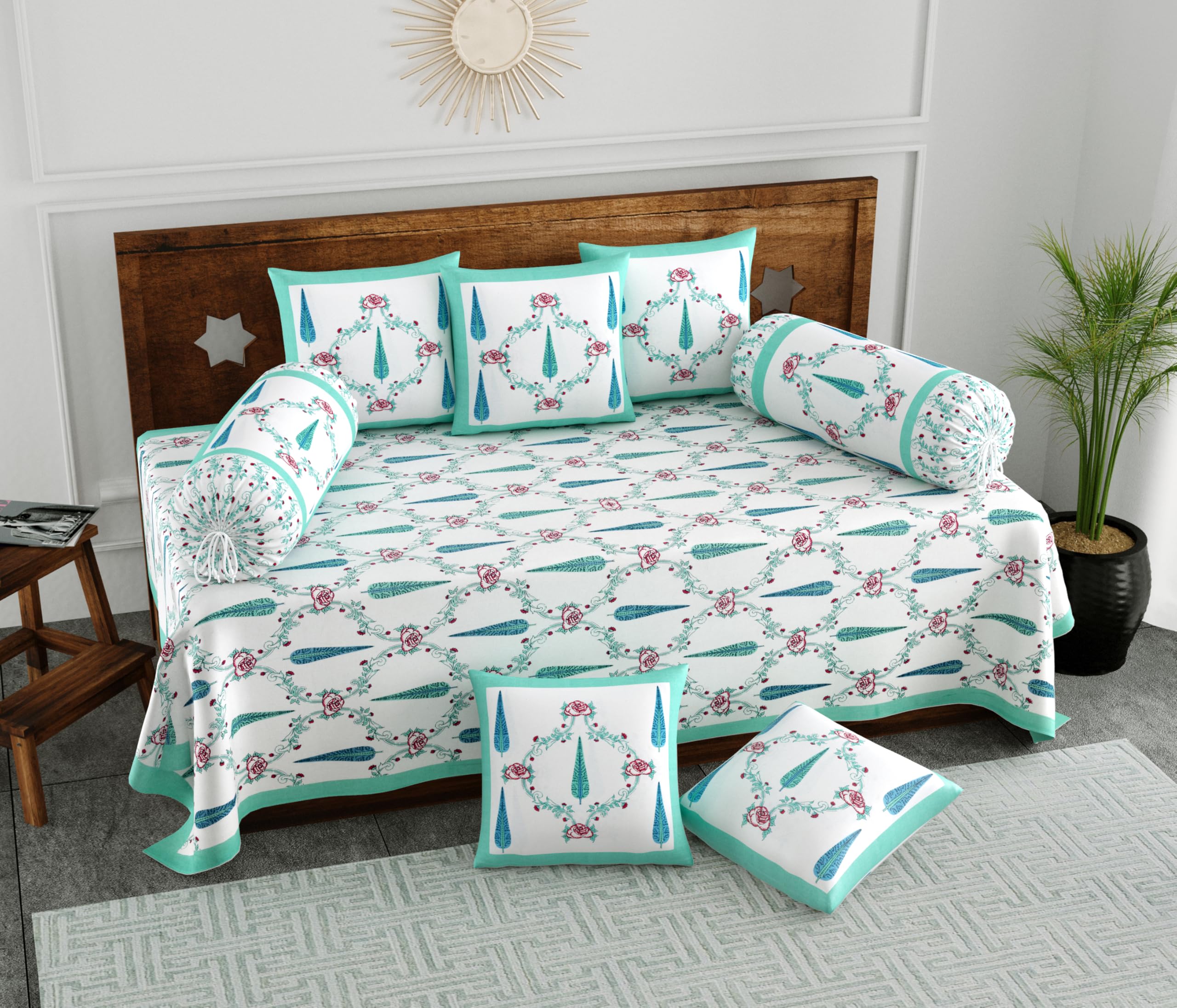 Indian Block Print Diwan Set - 8 Piece Cotton -8 Indian Block Print Diwan Set - 8 Piece Cotton -8
