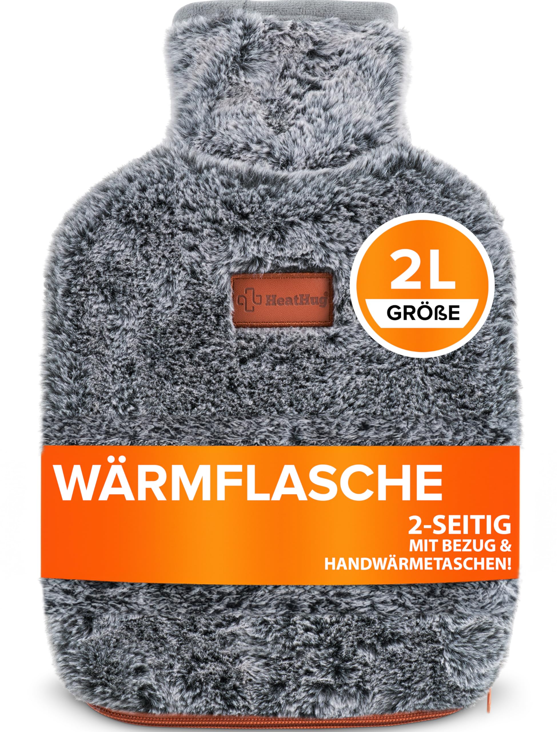 Wärmflasche mit Bezug (2 Liter) 2-seitige Wärmeflasche für Erwachsene mit weicher Tasche auslaufsicher Naturkautschuk Geschenk für Frauen – Schmerzlinderung bei Regelschmerzen und Magenkrämpfen
