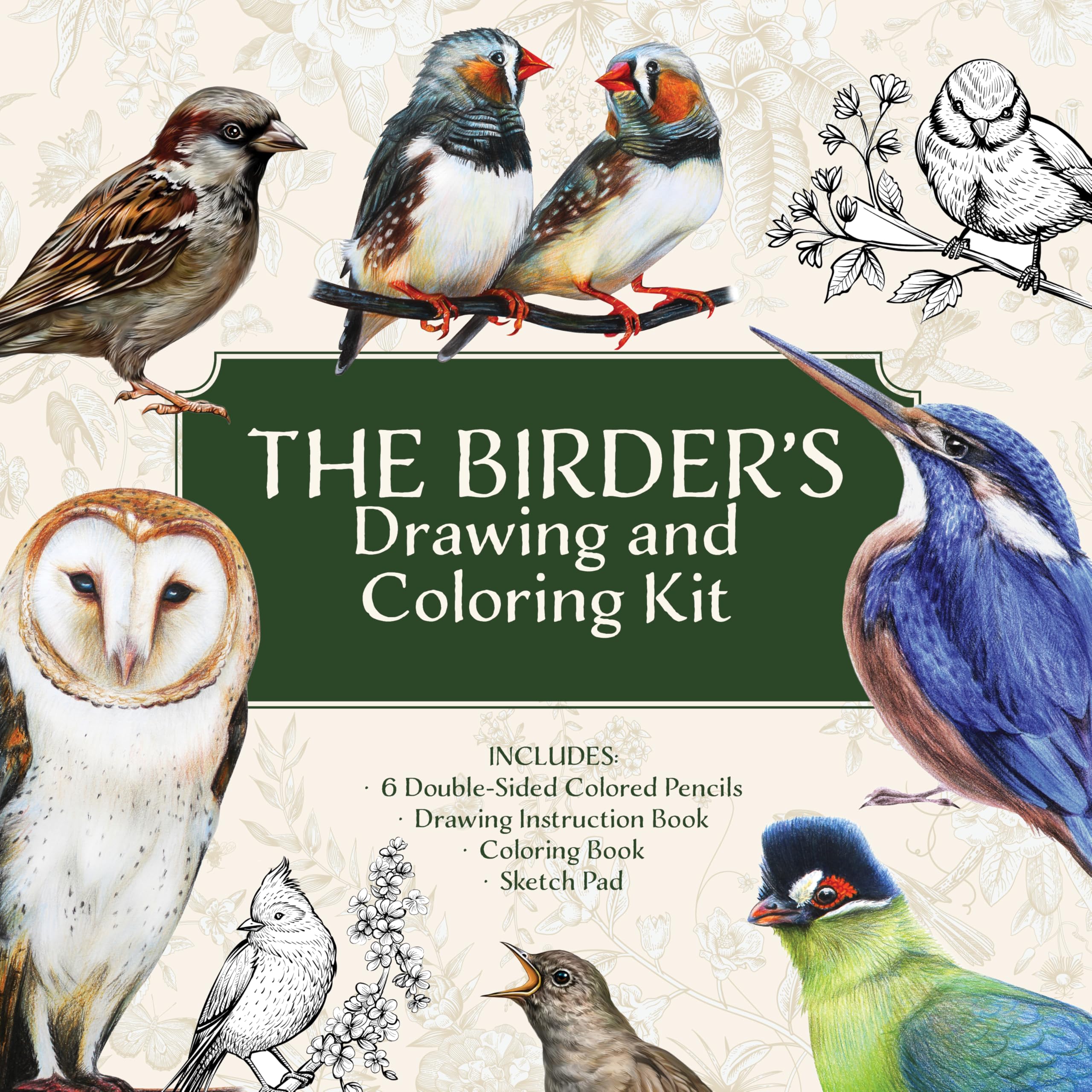 The Birder’s Drawing and Coloring Kit: Create and Color Beautiful Birds! Includes: Sketch Pad, Drawing Instruction Guide, Coloring Book, Colored Pencils