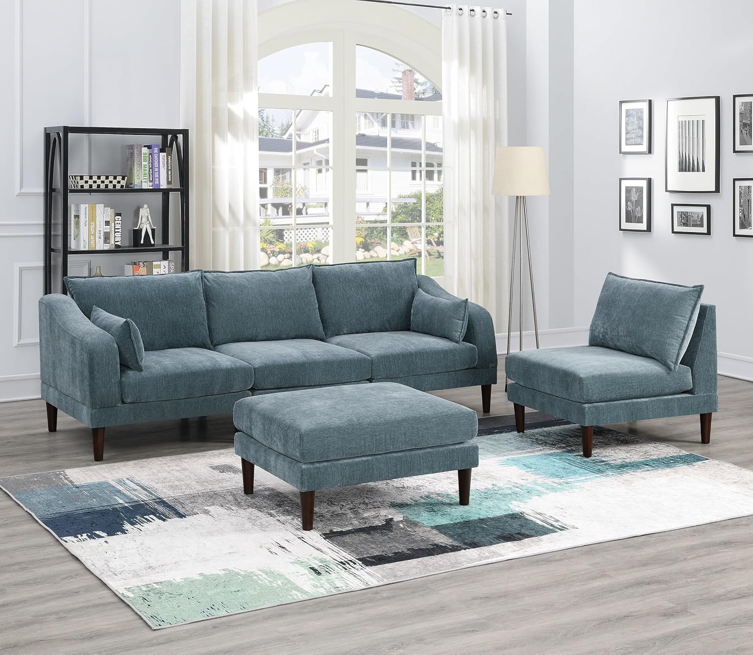Beautiful 5pcs Modular Sectional Set 2X One Arm Chairs 2X Armless Chair 1x Ottoman Living Room Furniture Mineral Color Morgan Fabric