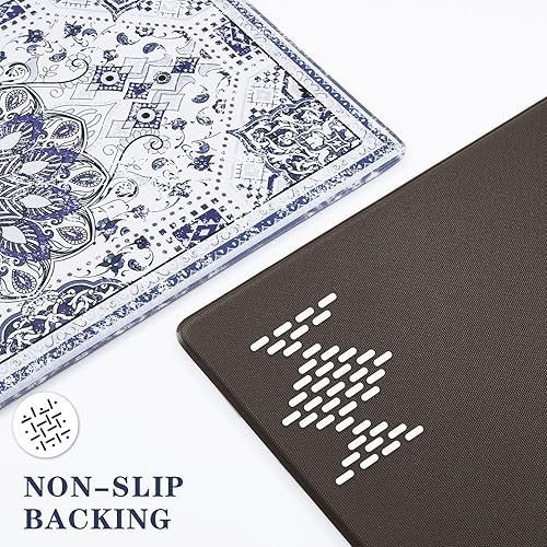 Miniatura 6 de ASPMIZ Juego de 2 tapetes de cocina bohemios azules y grises antideslizantes, acolchados antifatiga, juego de alfombras y tapetes de cocina
