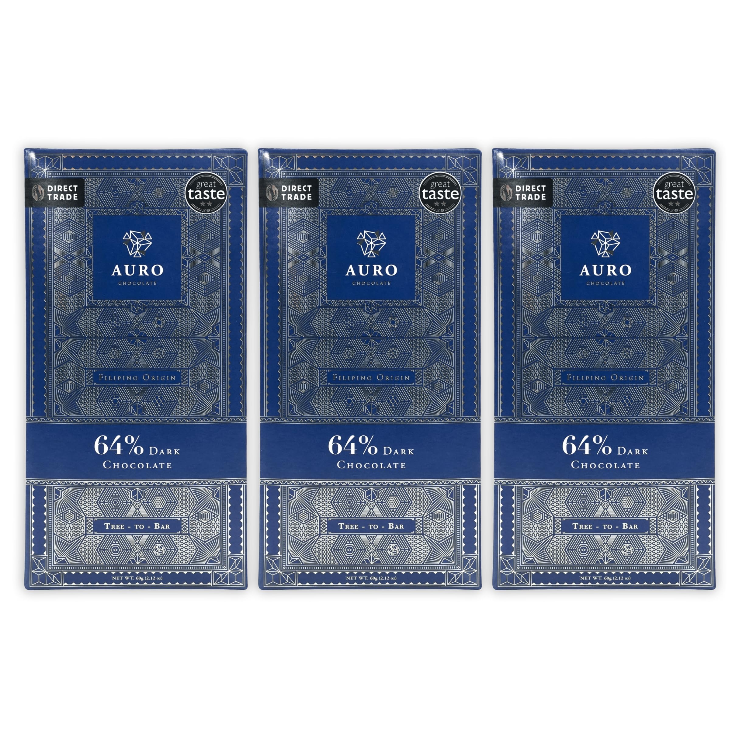 Auro - Filipino Chocolate Bundles (Dark Chocolate 64%, 3 Pack)