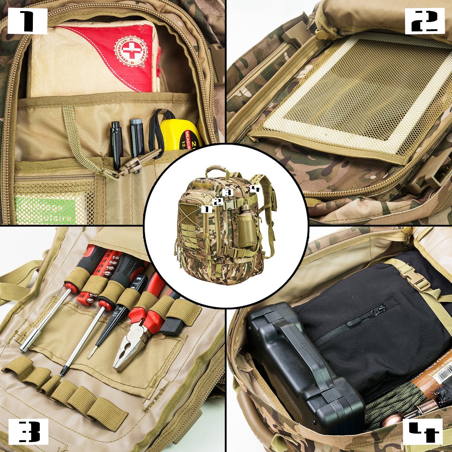 Mochila táctica militar, estilo asalto, militar para viaje de 7