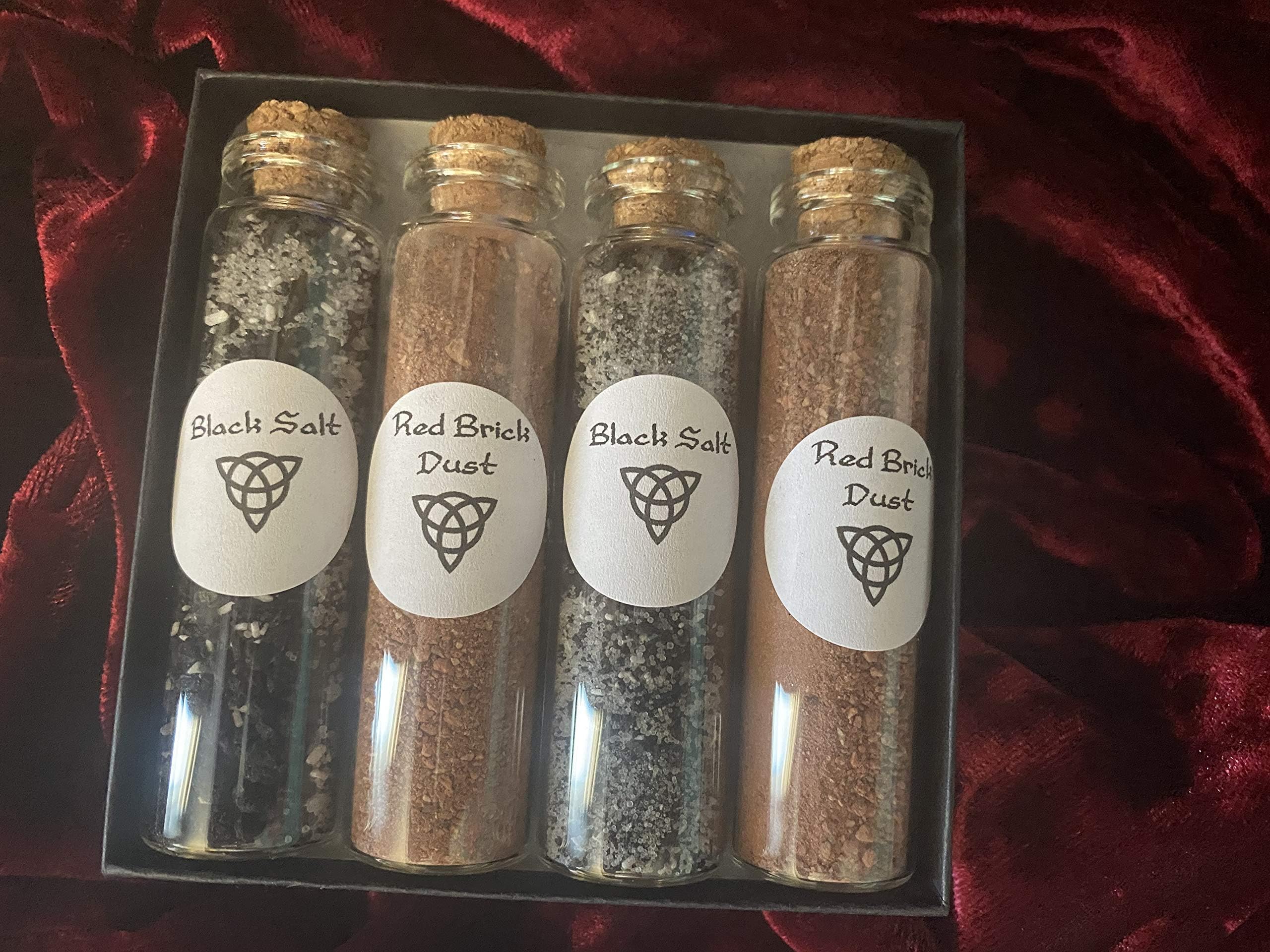 4 Bottles Red Brick Dust & Black Salt (2 Vials Each) Gift Set