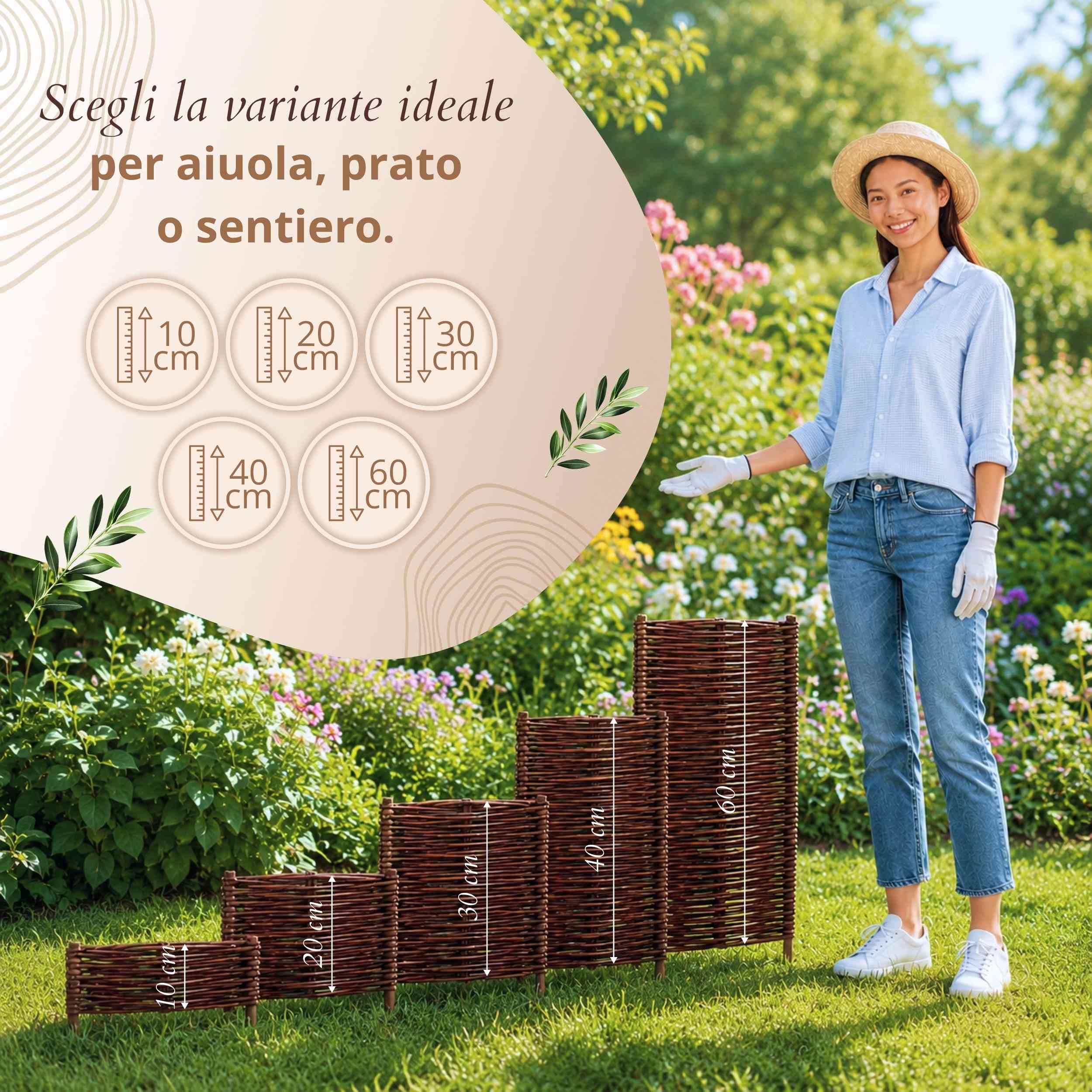 Floranica 5 pezzi Recinzione in vimini 20 cm x 40 cm – Staccionata da giardino intrecciata Palizzata Recinzione naturale Bordo aiuola