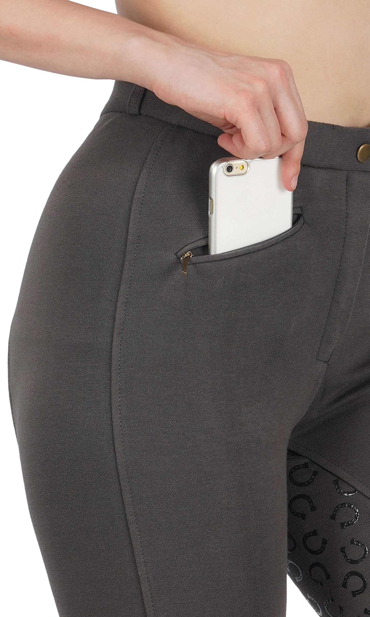 Women's Cotton/Lycra Soft Stretchy Silicon Jodhpurs JODS with Zip Pocket Ladies Knee Patch Equestrian Pants Full Seat 4 Way Stretch Jodhpurs Pant