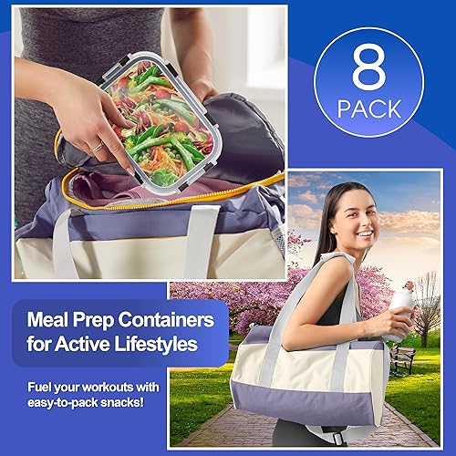 Miniatura 5 de Sorbus 16 unidades (8 recipientes rectangulares de almacenamiento de alimentos de 35 onzas y 8 tapas herméticas)  Recipientes de vidrio para