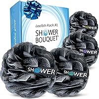 Vista 12 de SHOWER BOUQUET Esponja de baño de carbón de luffa XL, paquete de 4 unidades, azul-verde/ Extra grande 75g (2.65 oz) de malla suave color y negro