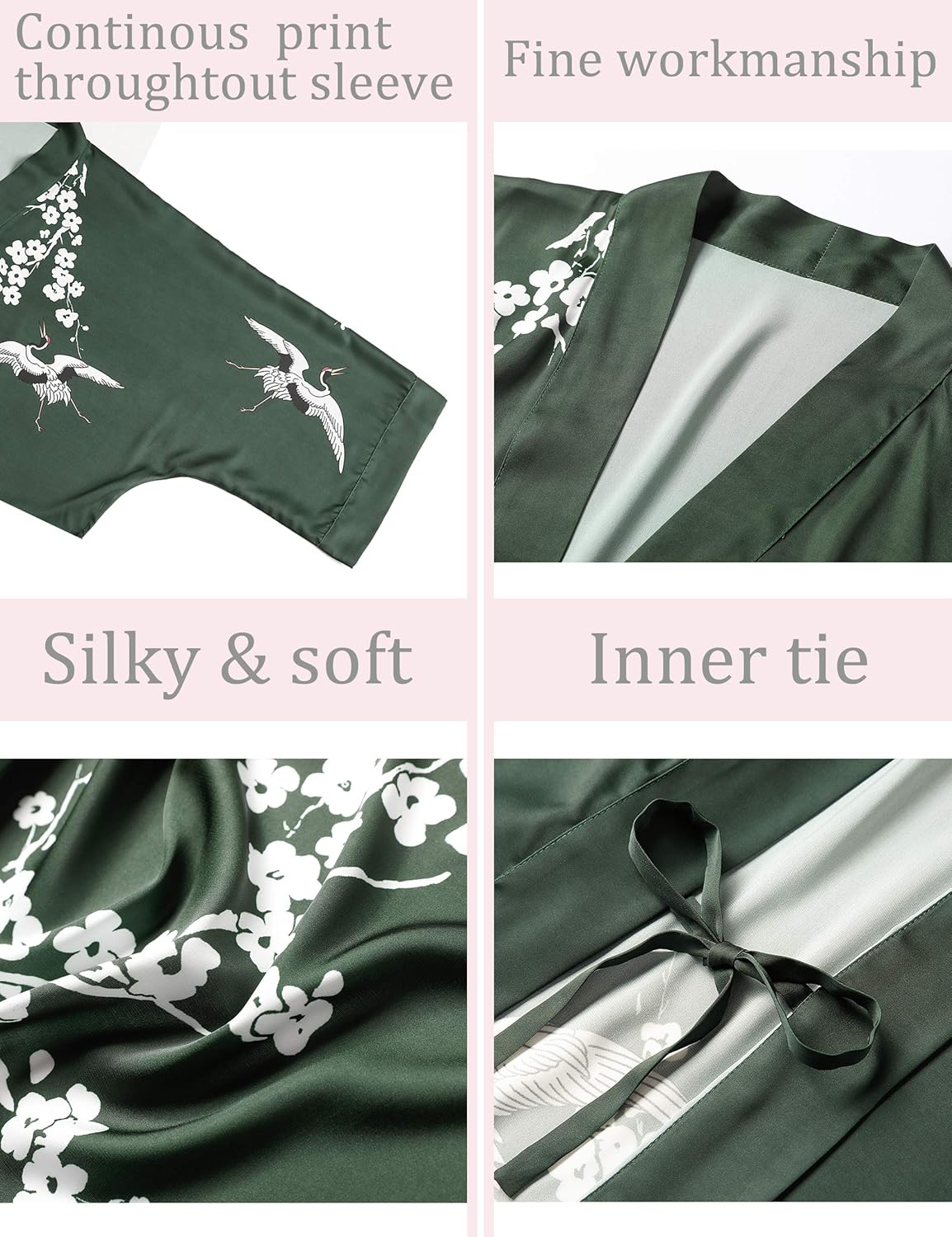 Aensso Long Soft Lightweight Silky Kimonos Robes for Women, Luxury Japanese Floral Womens Kimono Robe - Image 3