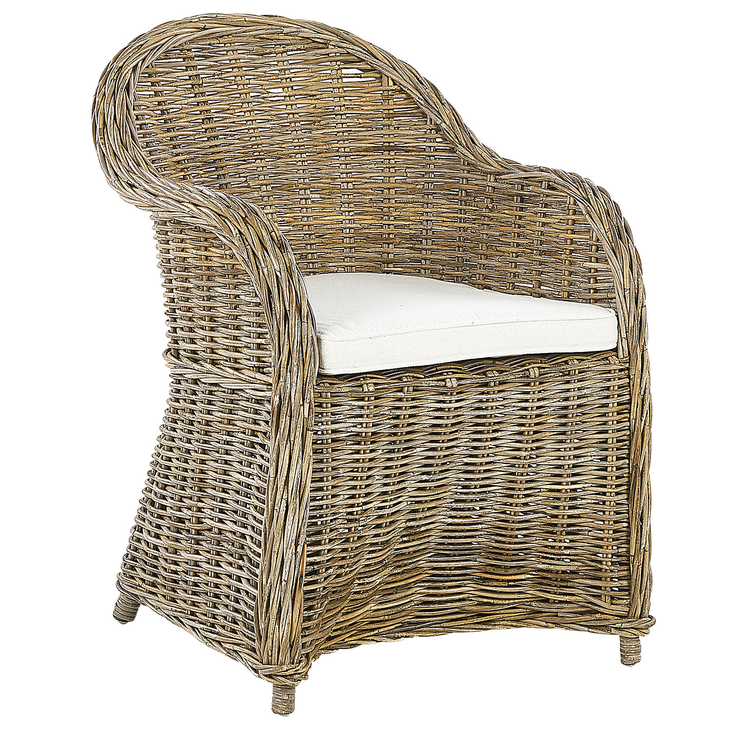 Set poltrone da giardino in rattan naturale con cuscini in cotone bianco