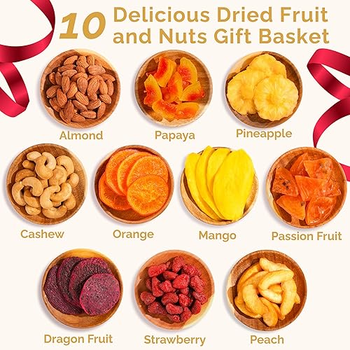 Miniatura 2 de Cestas de regalo de frutas secas para mujer, 10 cajas surtidas tropicales gourmet, cesta de frutas secas suaves de 18 onzas, regalos de alimentos de