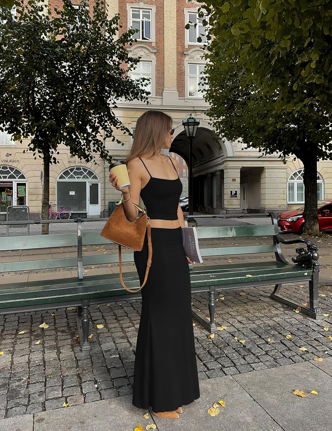 BEAGIMEG Women's Sexy 2 Piece Sleeveless Spaghetti Strap Tank Top Mid Waist Fishtail Maxi Skirt Outfit Dress Set - Image 3